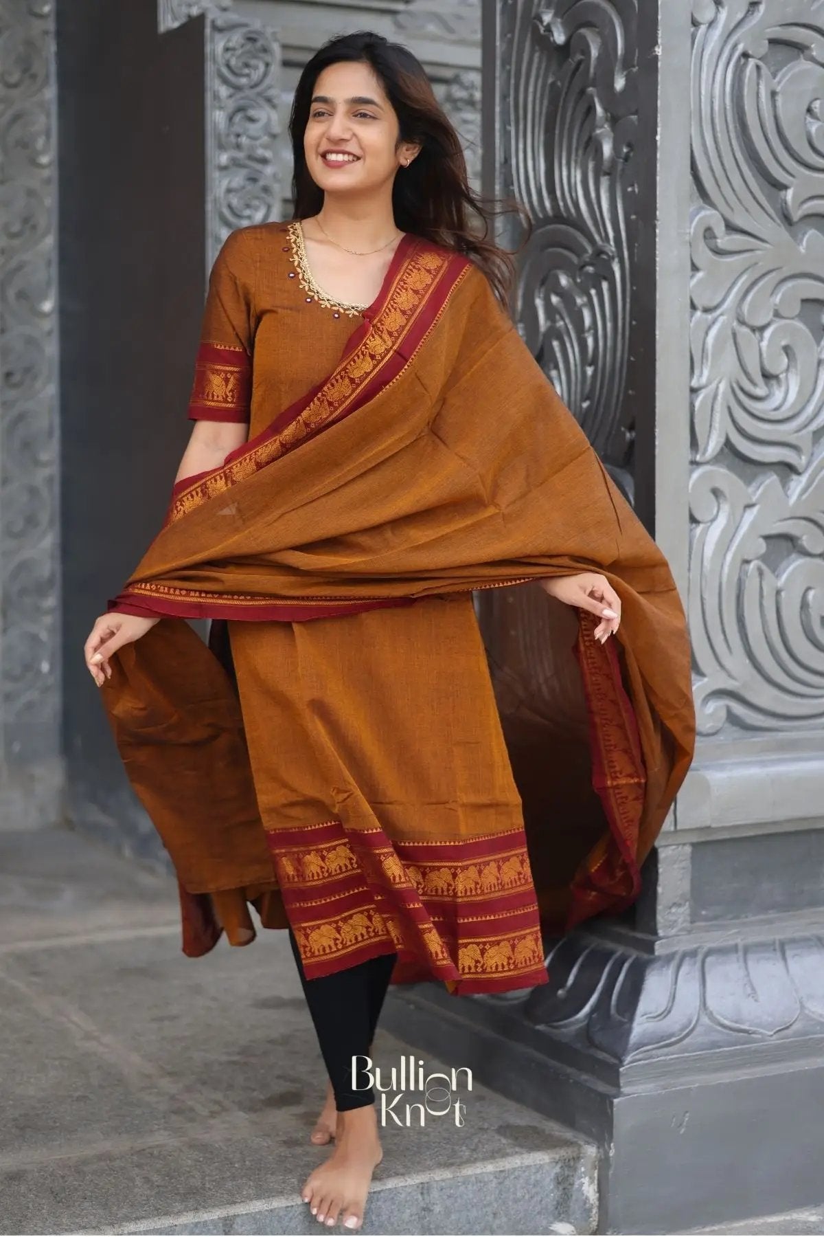 Vidhya Kurta set In Ochre Yellow