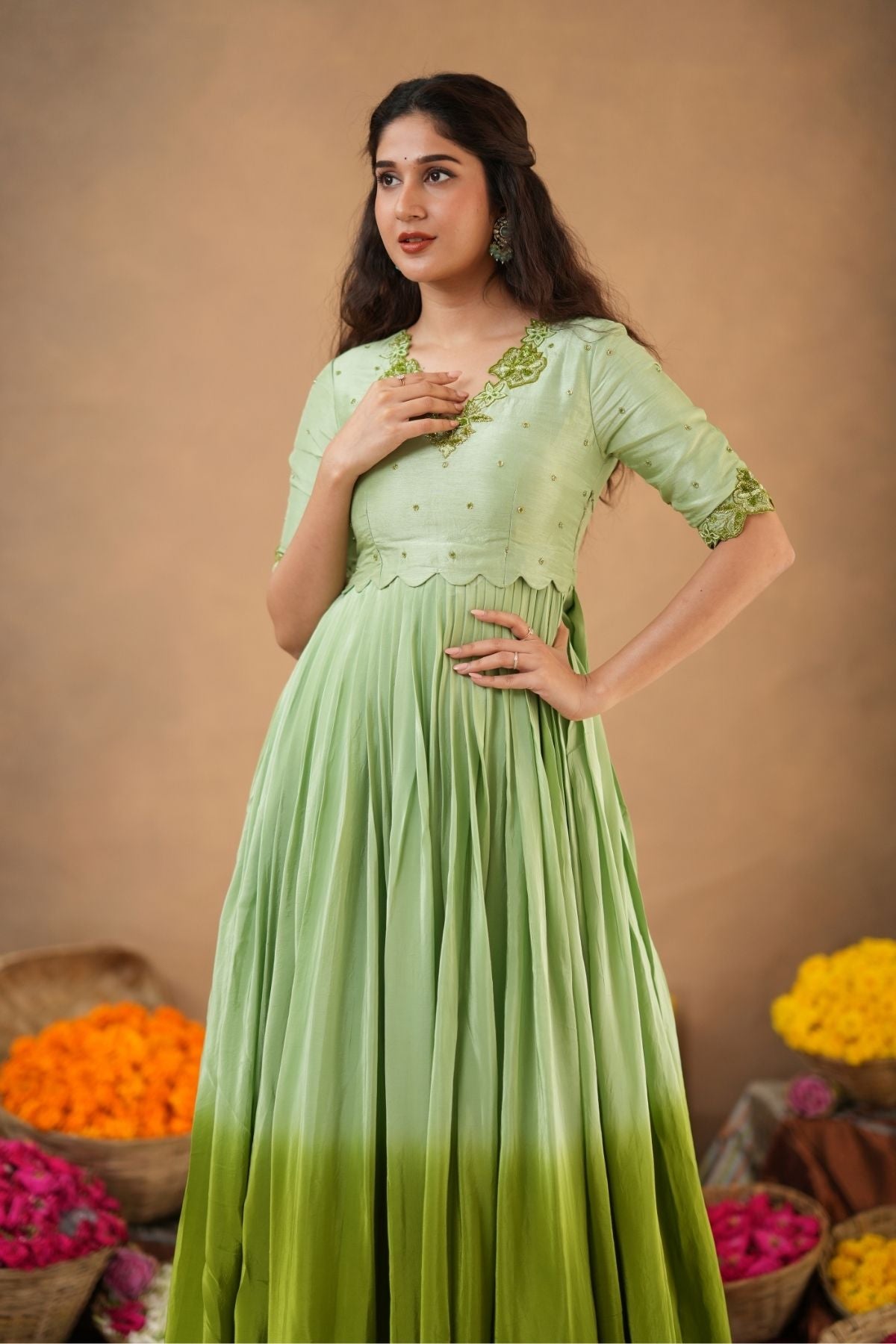 Elora Ethnica Natural Crepe (Dress) In Mint Green