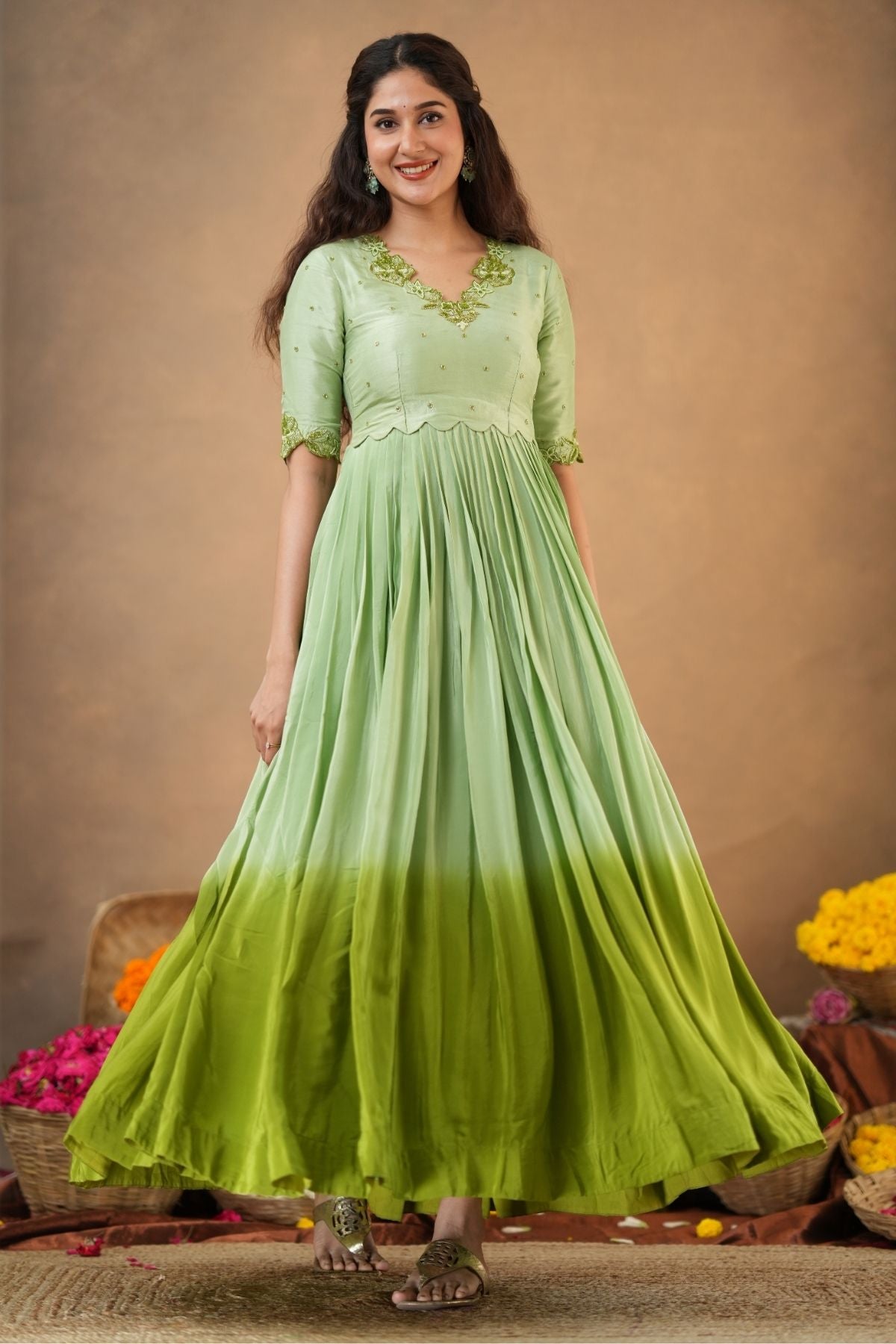 Elora Ethnica Natural Crepe (Dress) In Mint Green