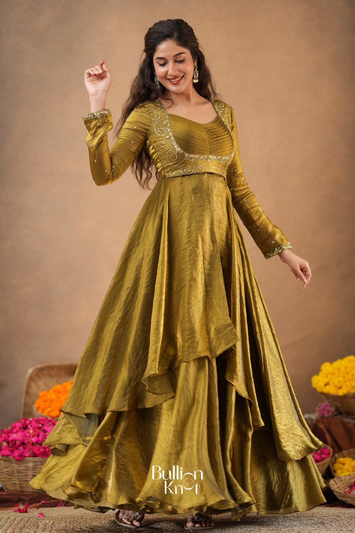 Stylista 2-In-1 Indo Western In Olive Gold