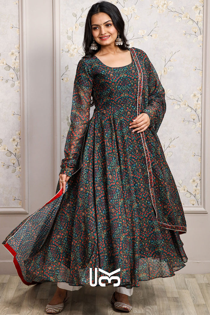 Gulkhera 3 Piece Suit Set in Dark Green
