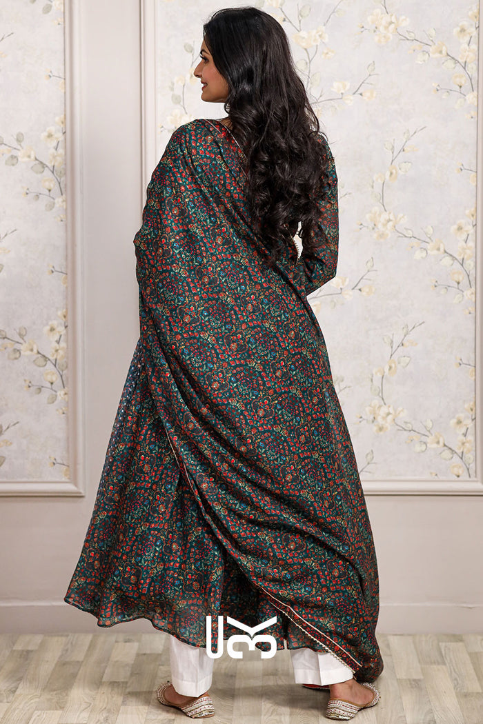 Gulkhera 3 Piece Suit Set in Dark Green