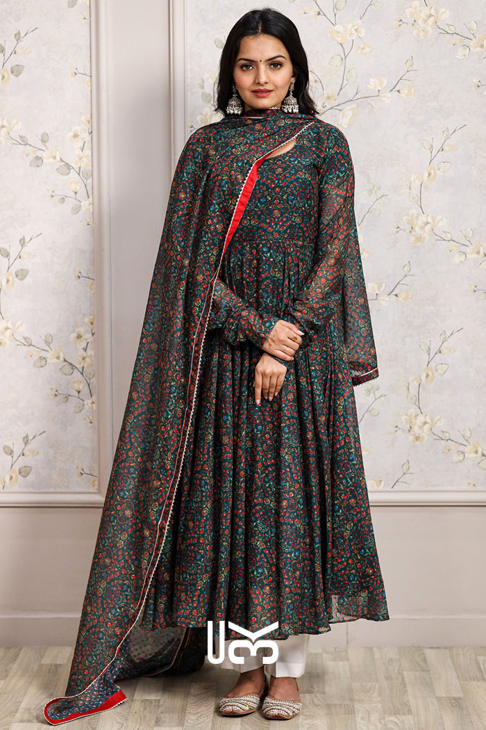 Gulkhera 3 Piece Suit Set in Dark Green