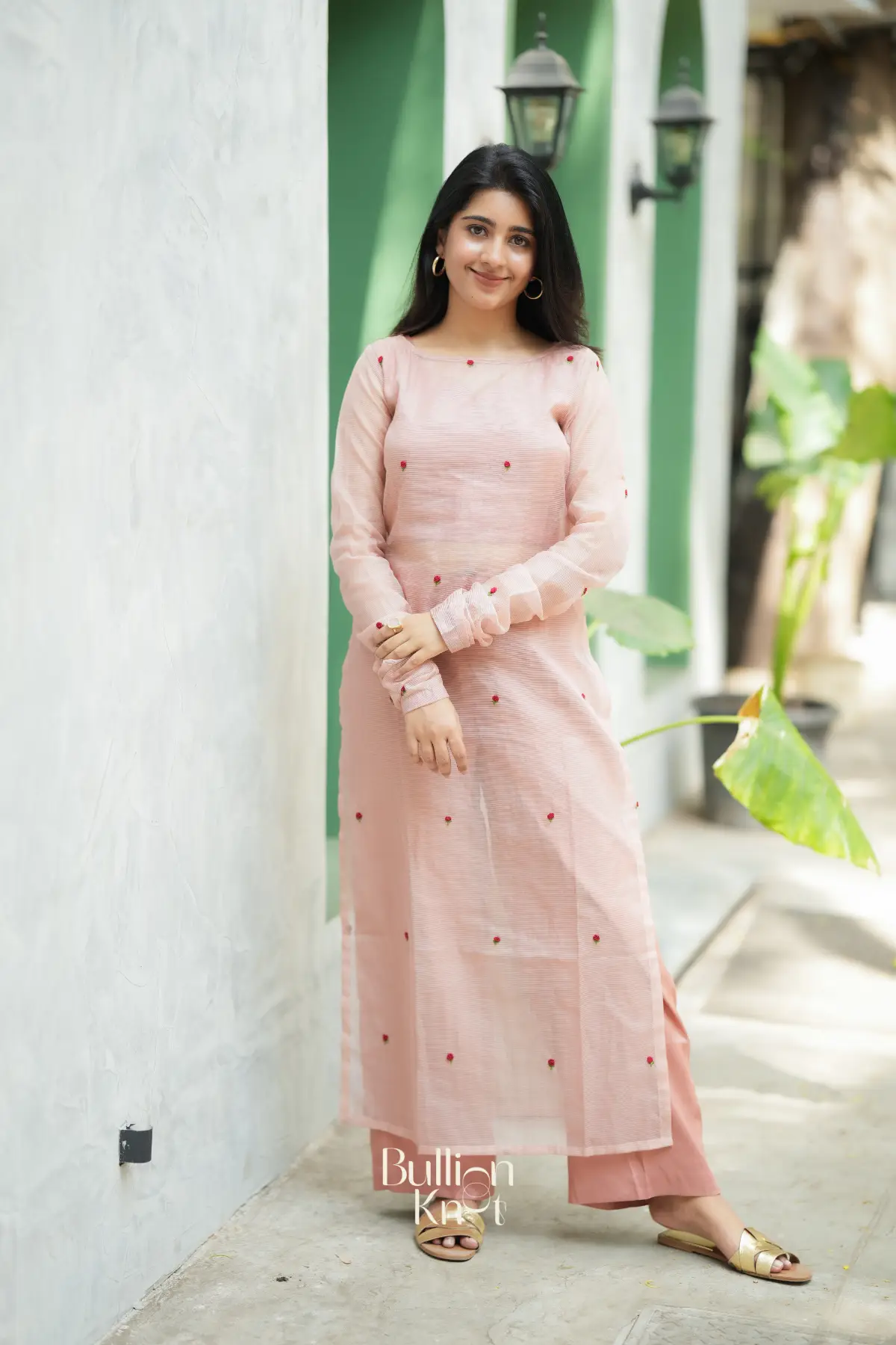 Cossette Kota Doria Suit Set (Dress) in Soft Peach