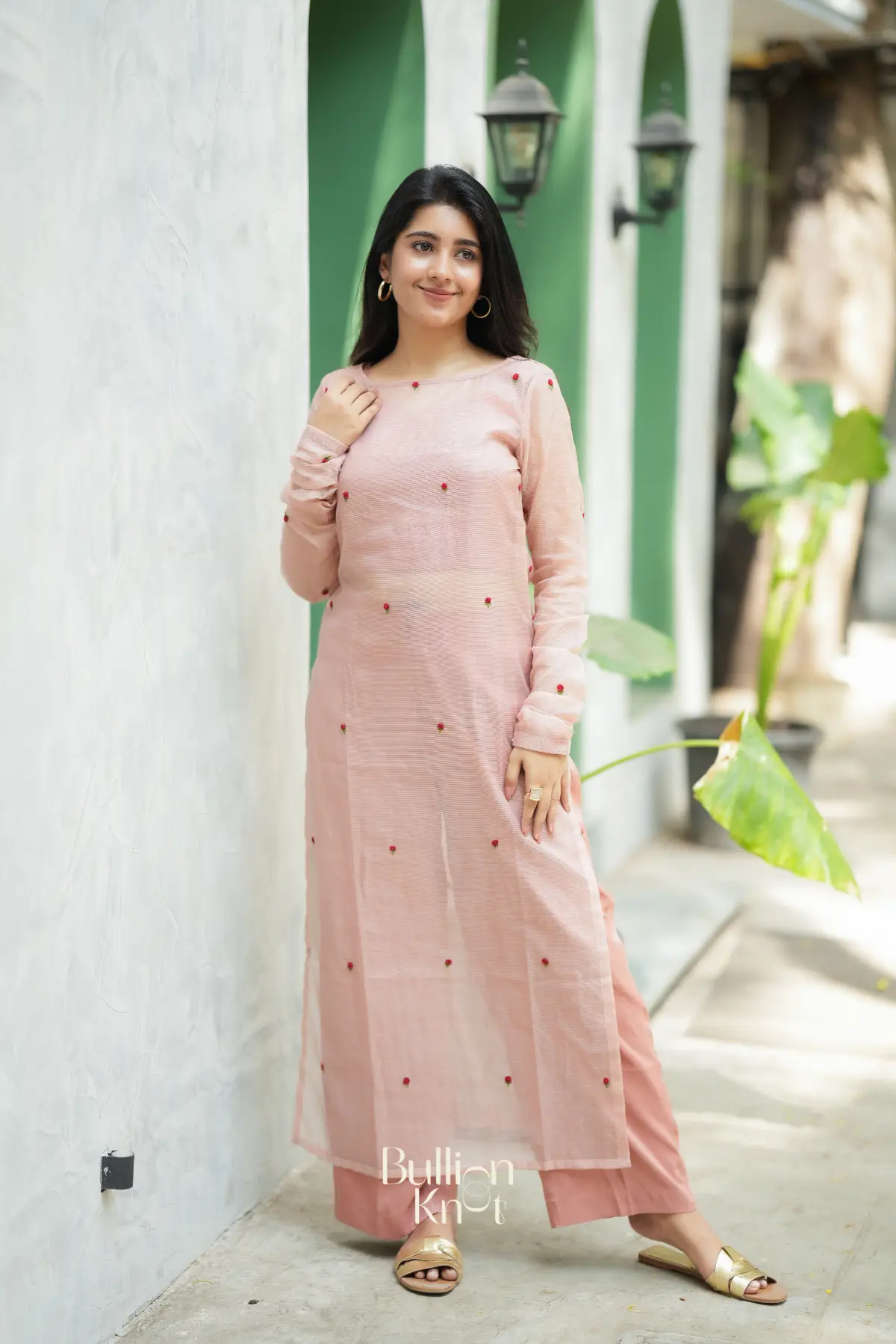 Cossette Kota Doria Suit Set (Dress) in Soft Peach