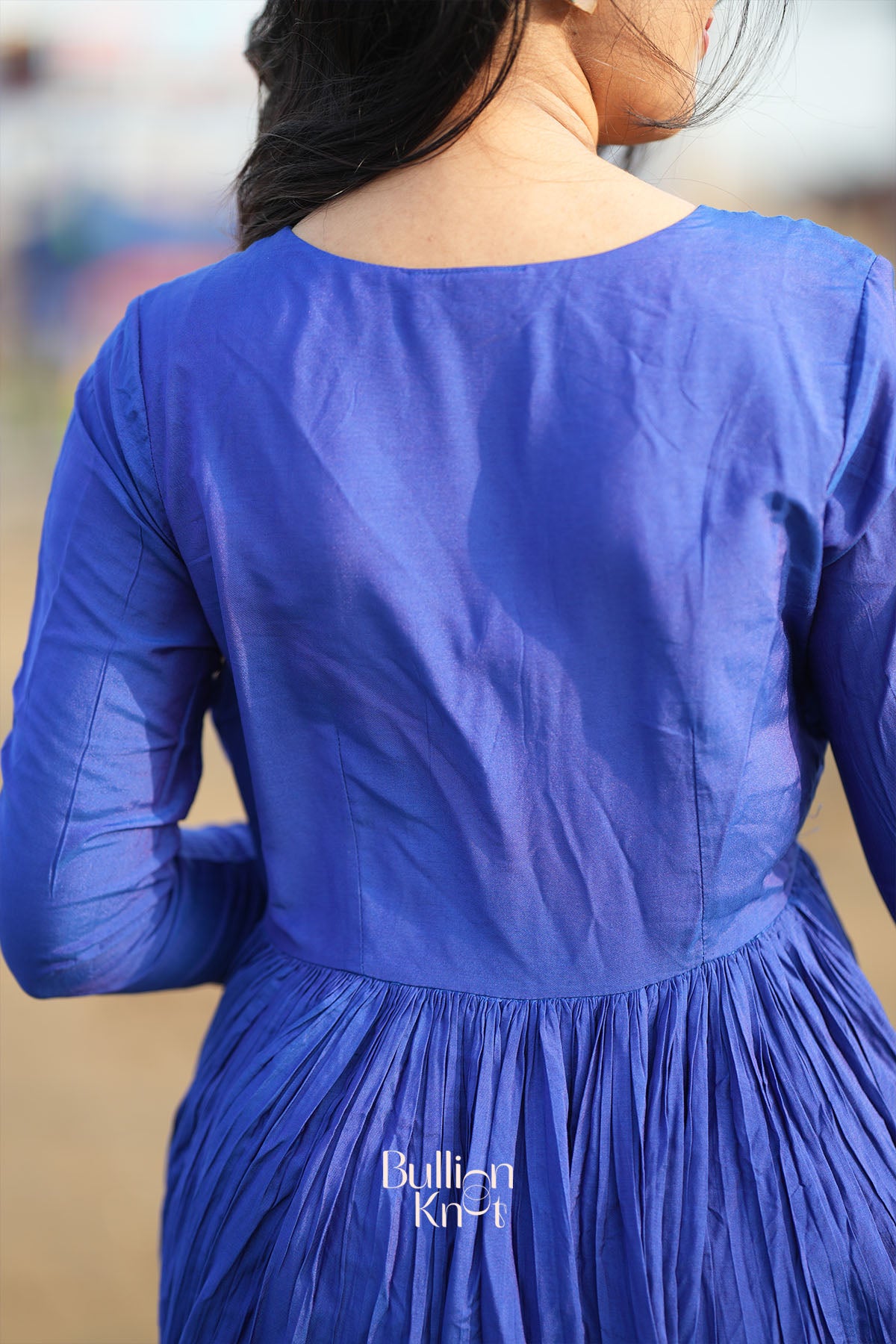 a woman in Cream, Navy Blue Tanwika Banarasi Dress - Bullionknot