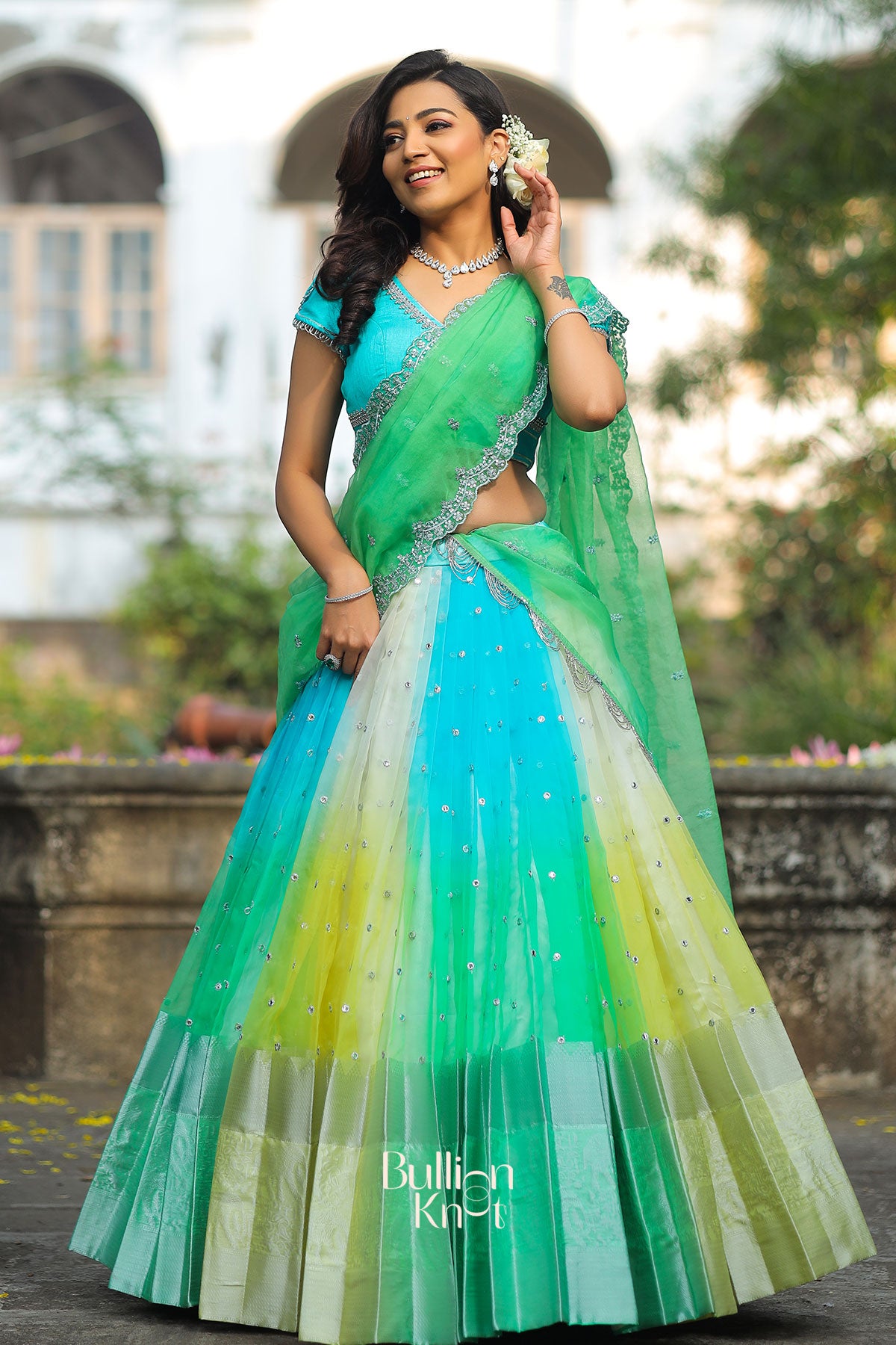 Aasmani Organza Lehenga Set In Sky Blue