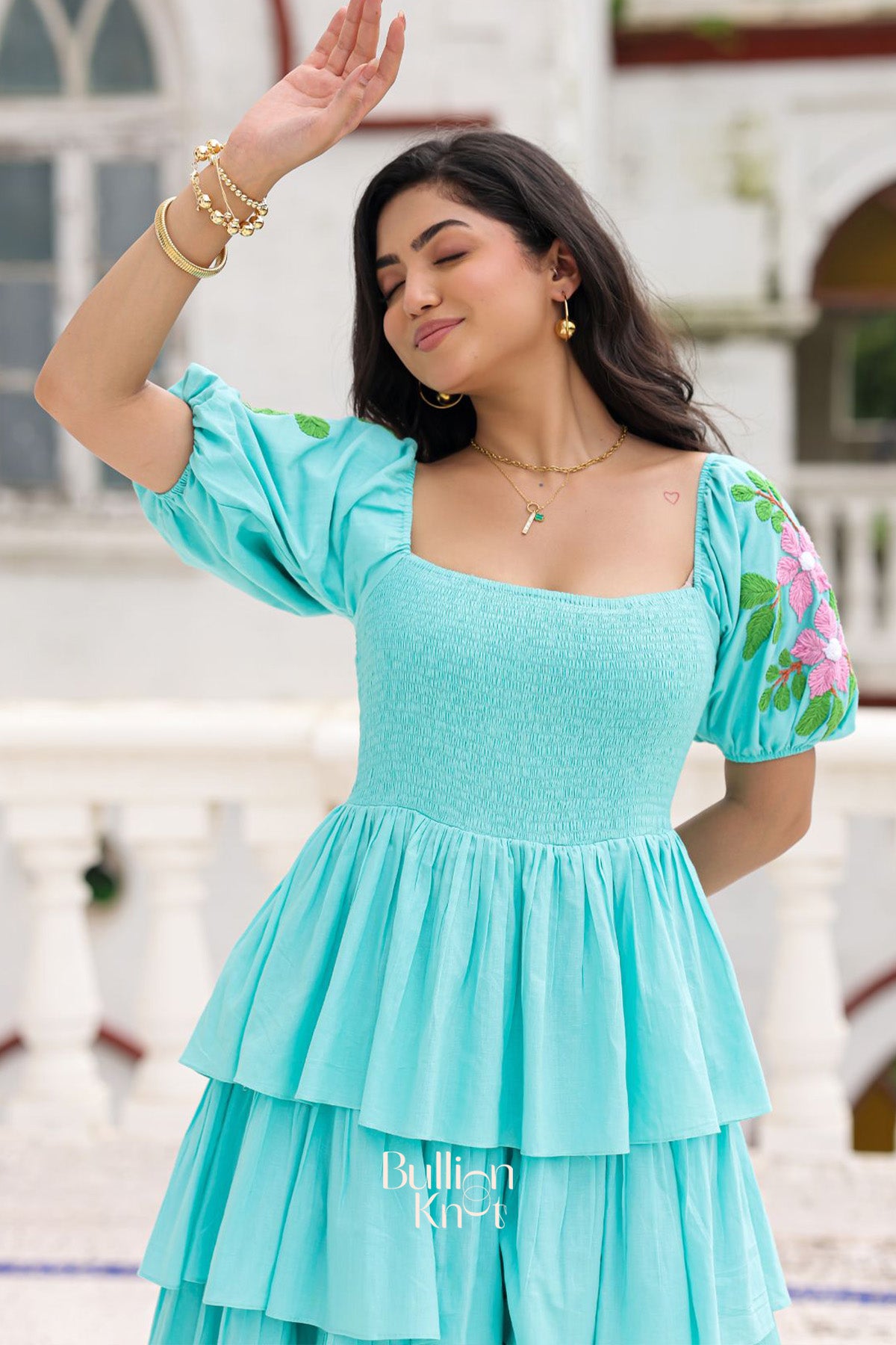 Lagoon Layers Evening Maxi (Dress) in Aqua