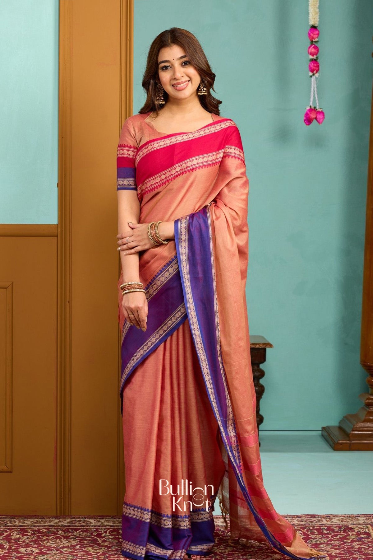 Bansi-Gangajamuna Handloom Saree in Peach
