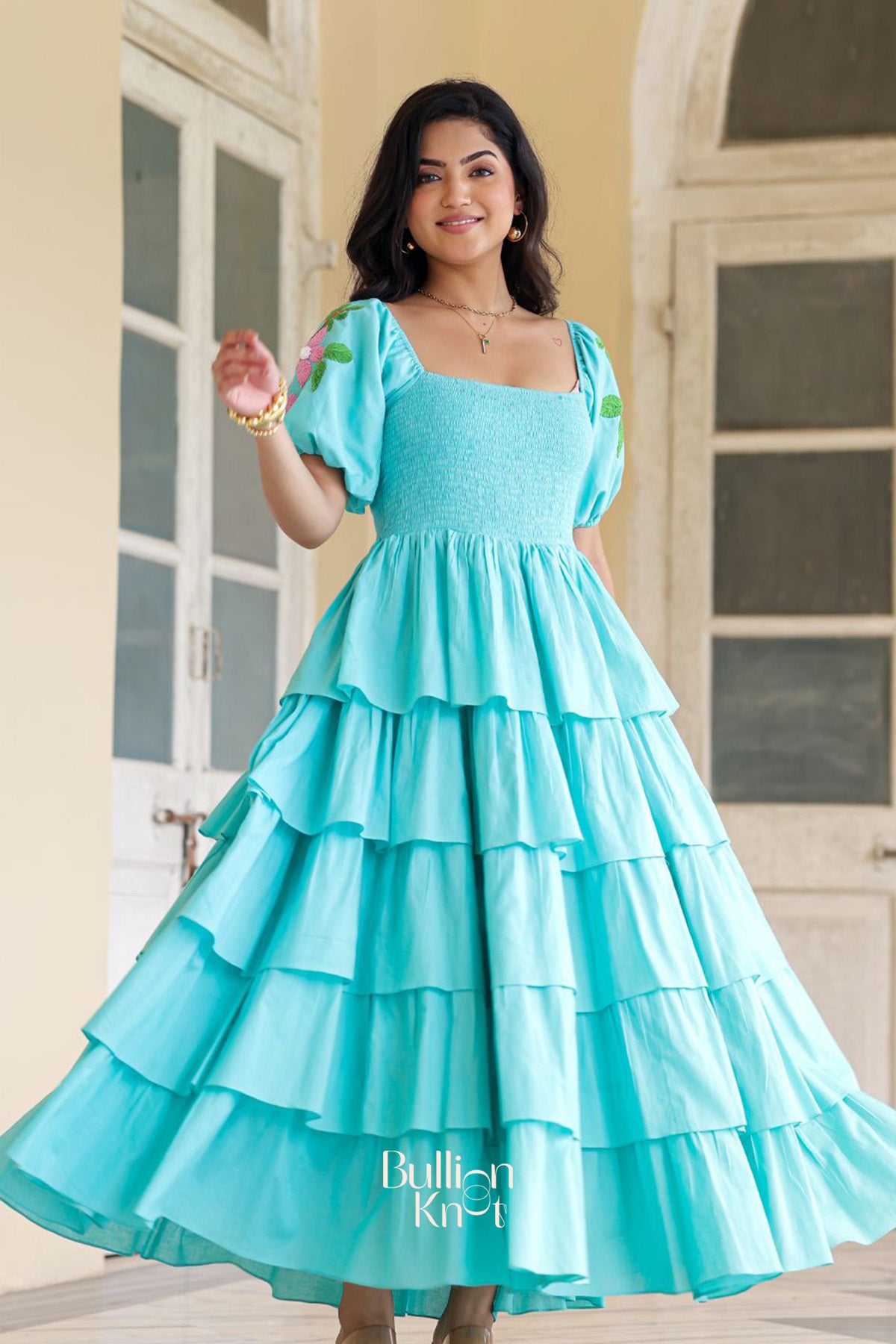 Lagoon Layers Evening Maxi (Dress) in Aqua