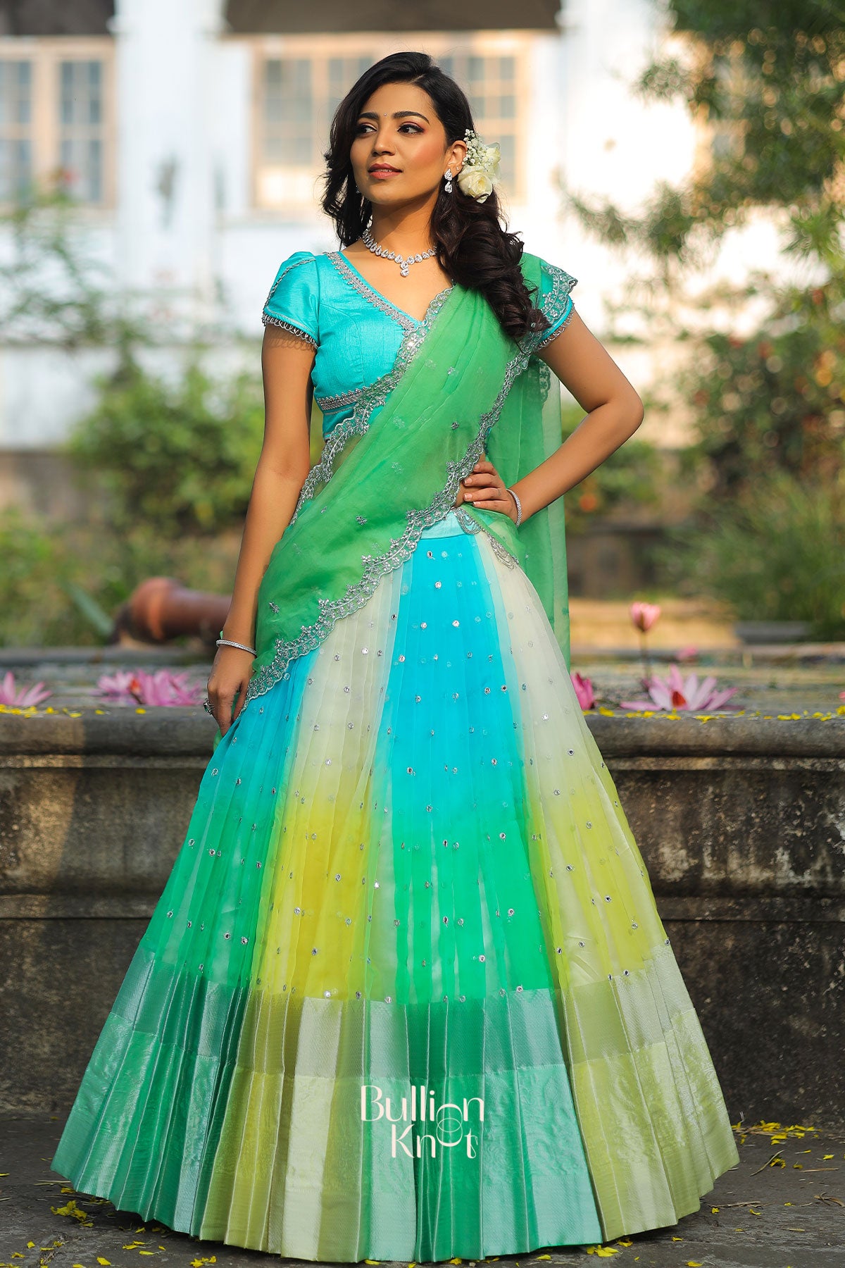 Aasmani Organza Lehenga Set In Sky Blue