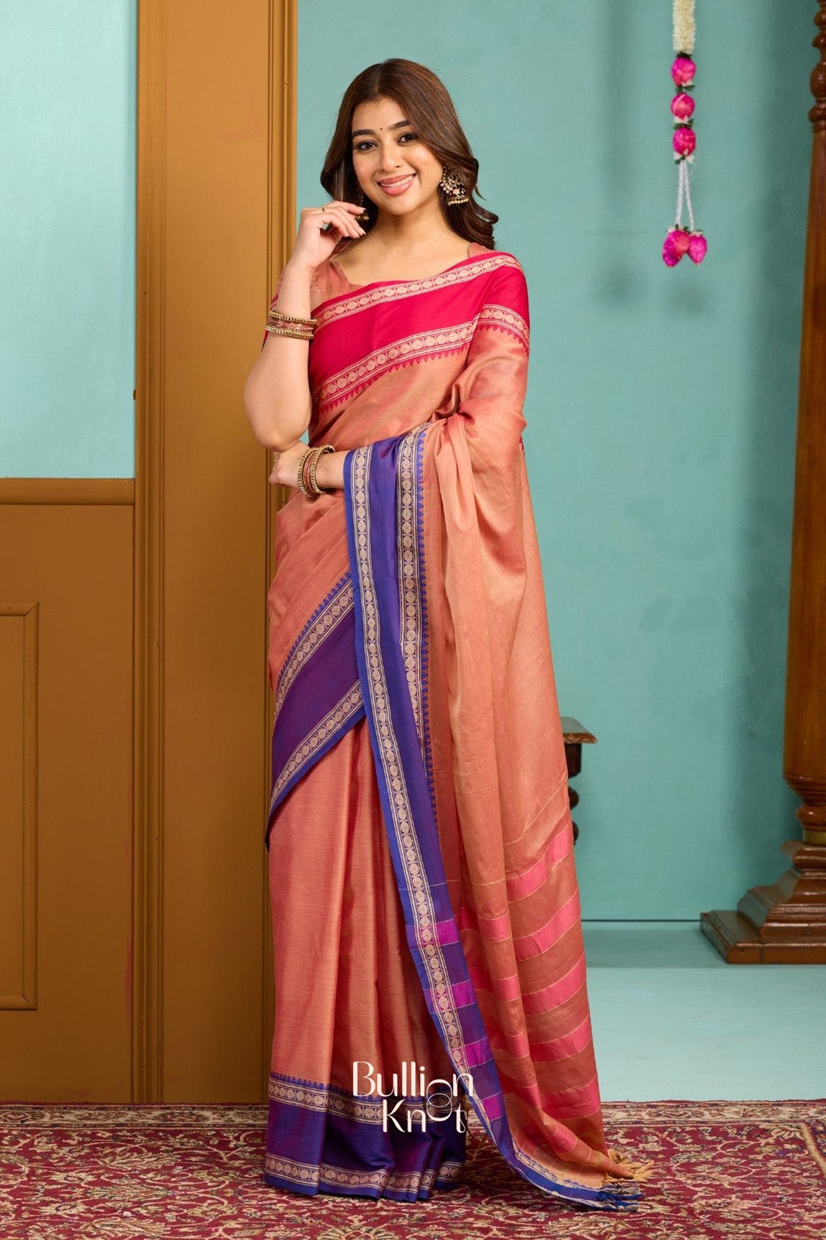 Bansi-Gangajamuna Handloom Saree in Peach