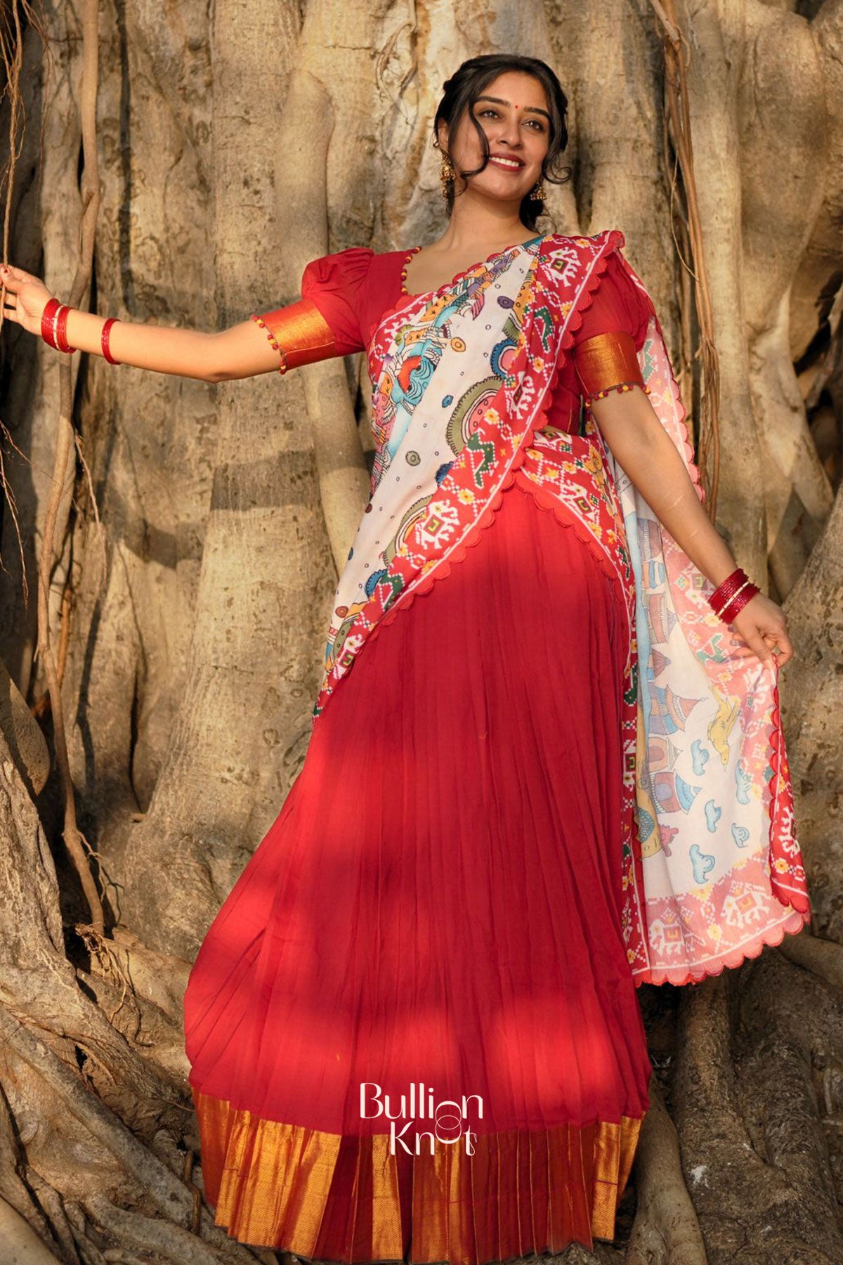 Revti Handloom Half Saree in Red