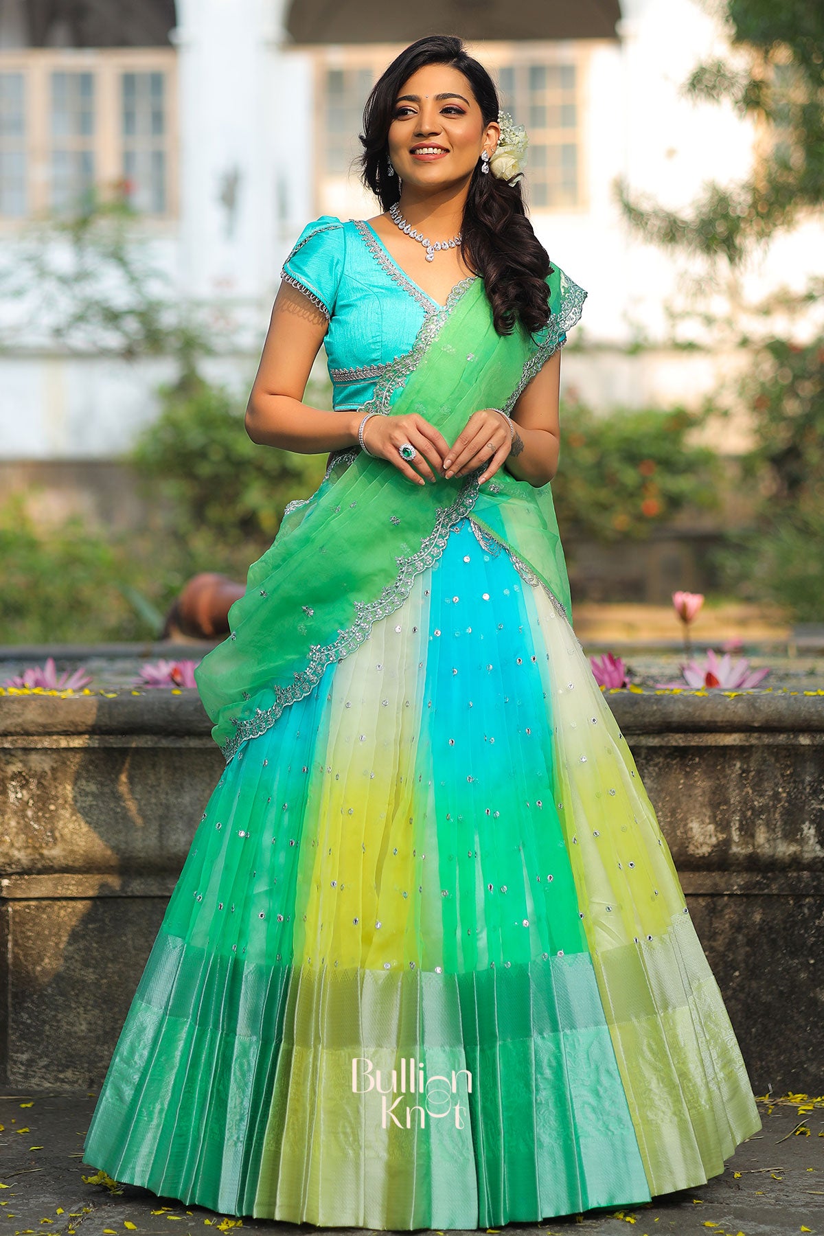 Aasmani Organza Lehenga Set In Sky Blue