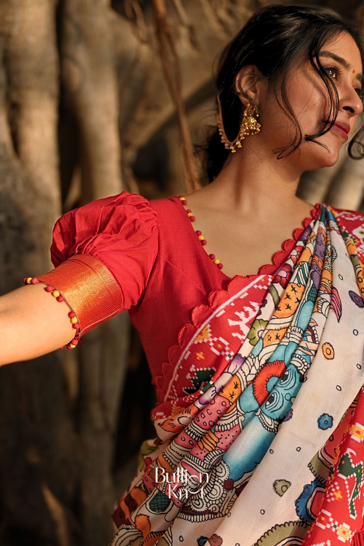 Revti Handloom Half Saree in Red