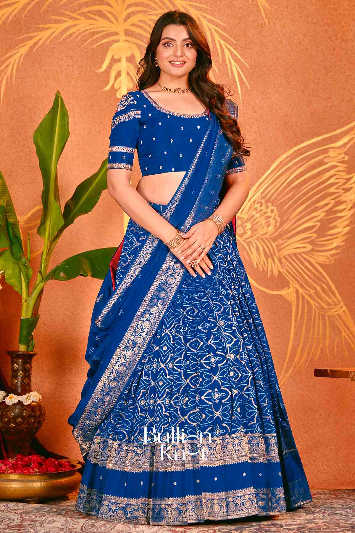 Devyani Royal Indigo Bandhani Russian Silk Lehenga Set