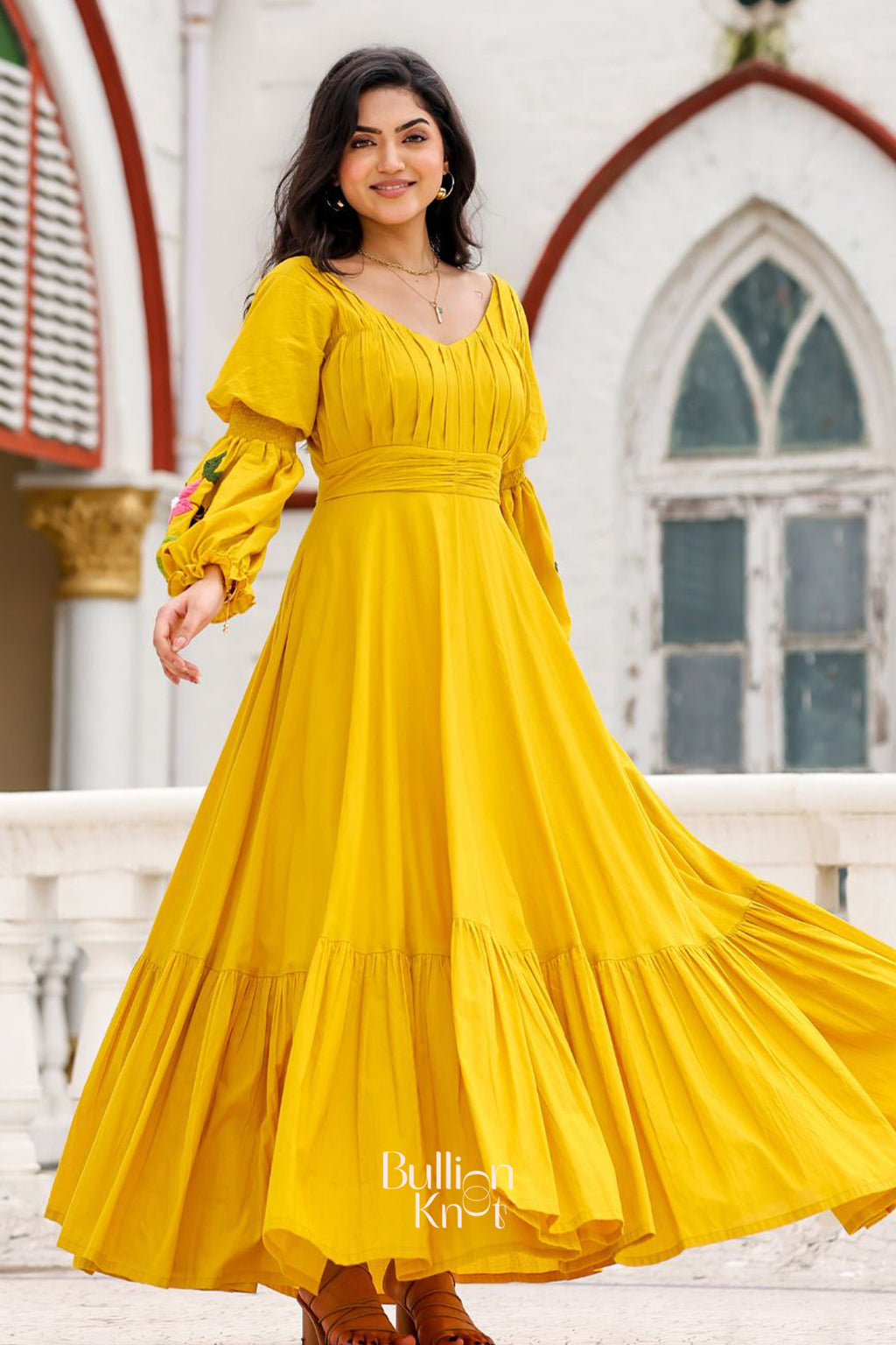 Yellow Long Frocks Below 500 Heavy Mustard Yellow Low Rate Gown