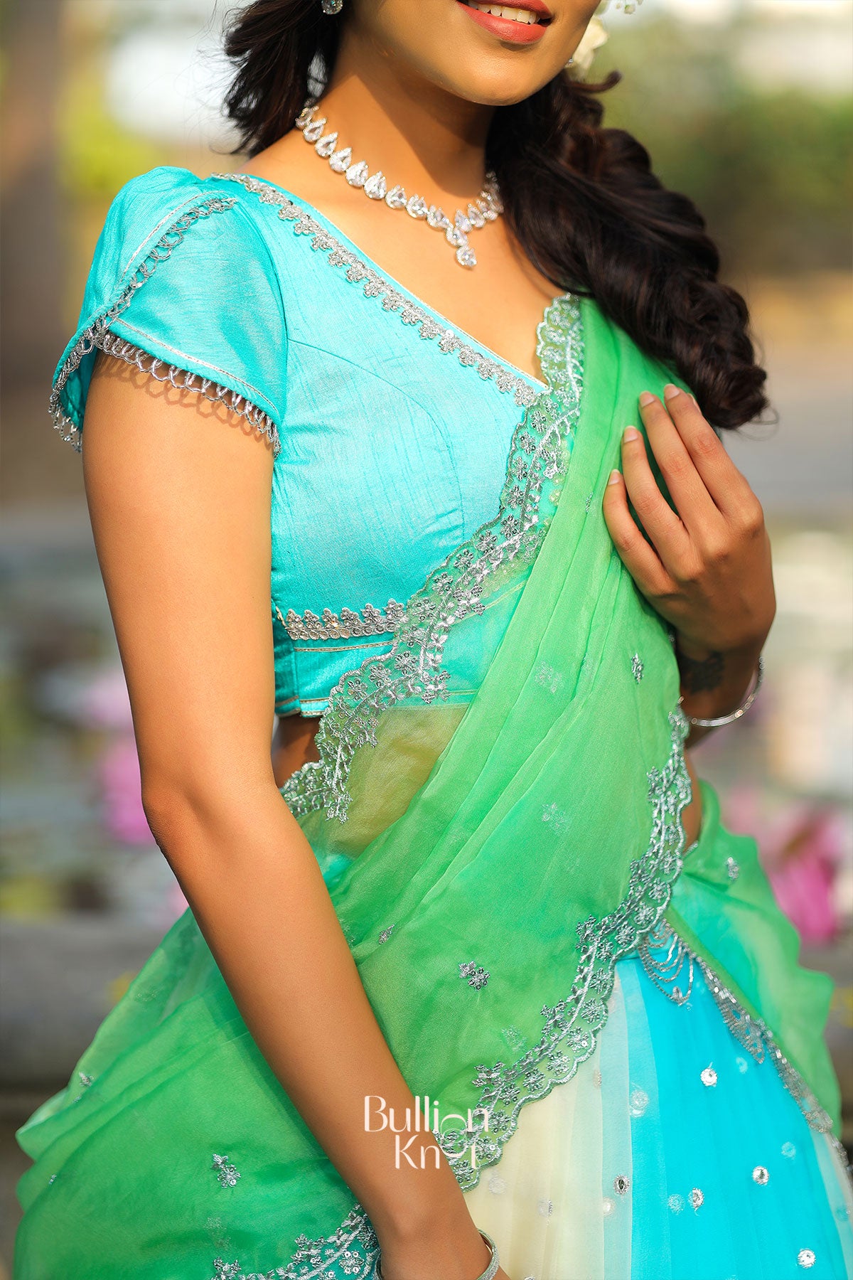 Aasmani Organza Lehenga Set In Sky Blue
