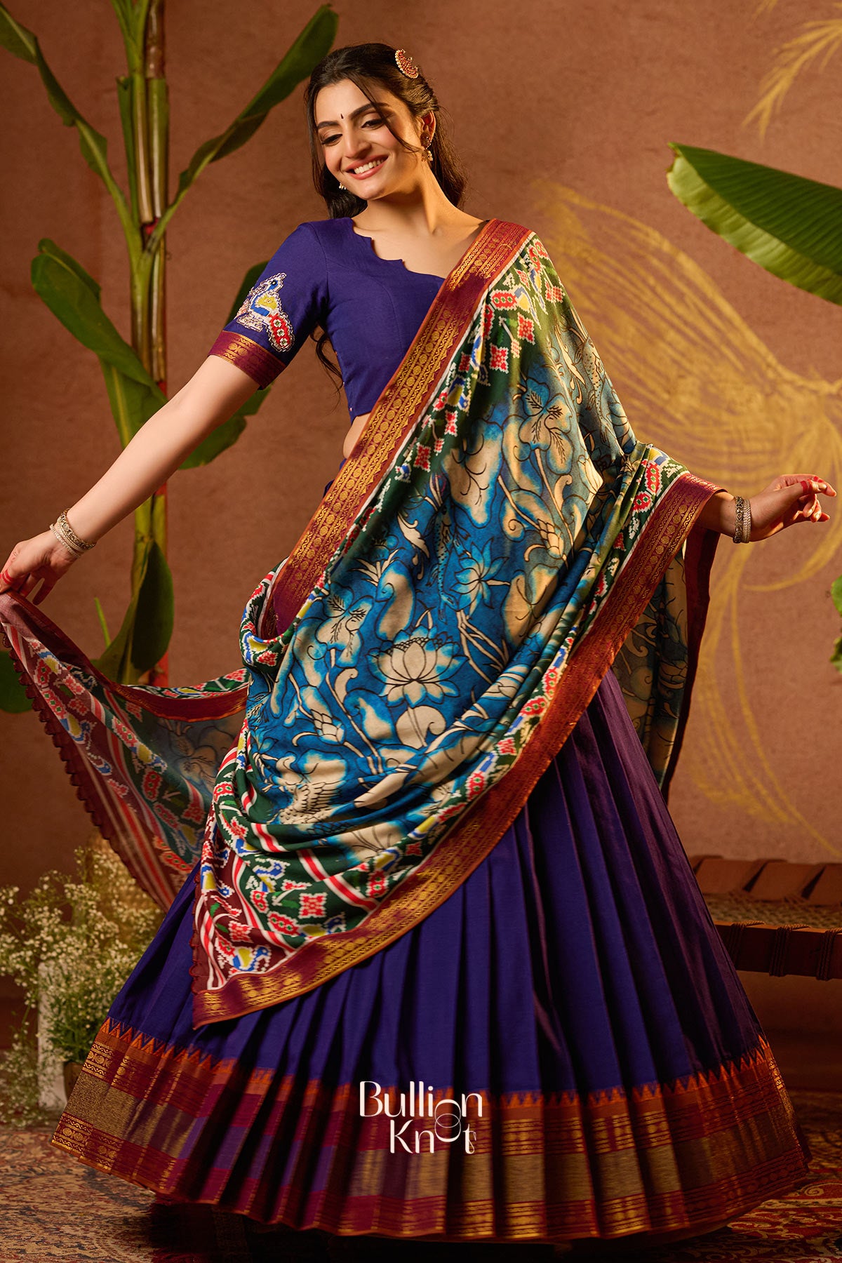 Shloka Kalamkari Lehenga Set in Blue