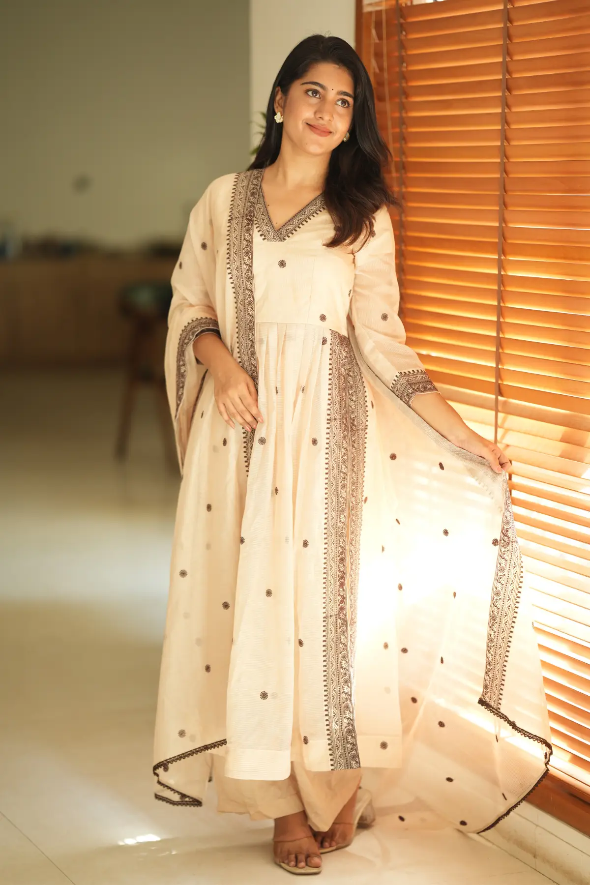 Ivana Kota Doria Kurta Set (Dress) in Vanilla