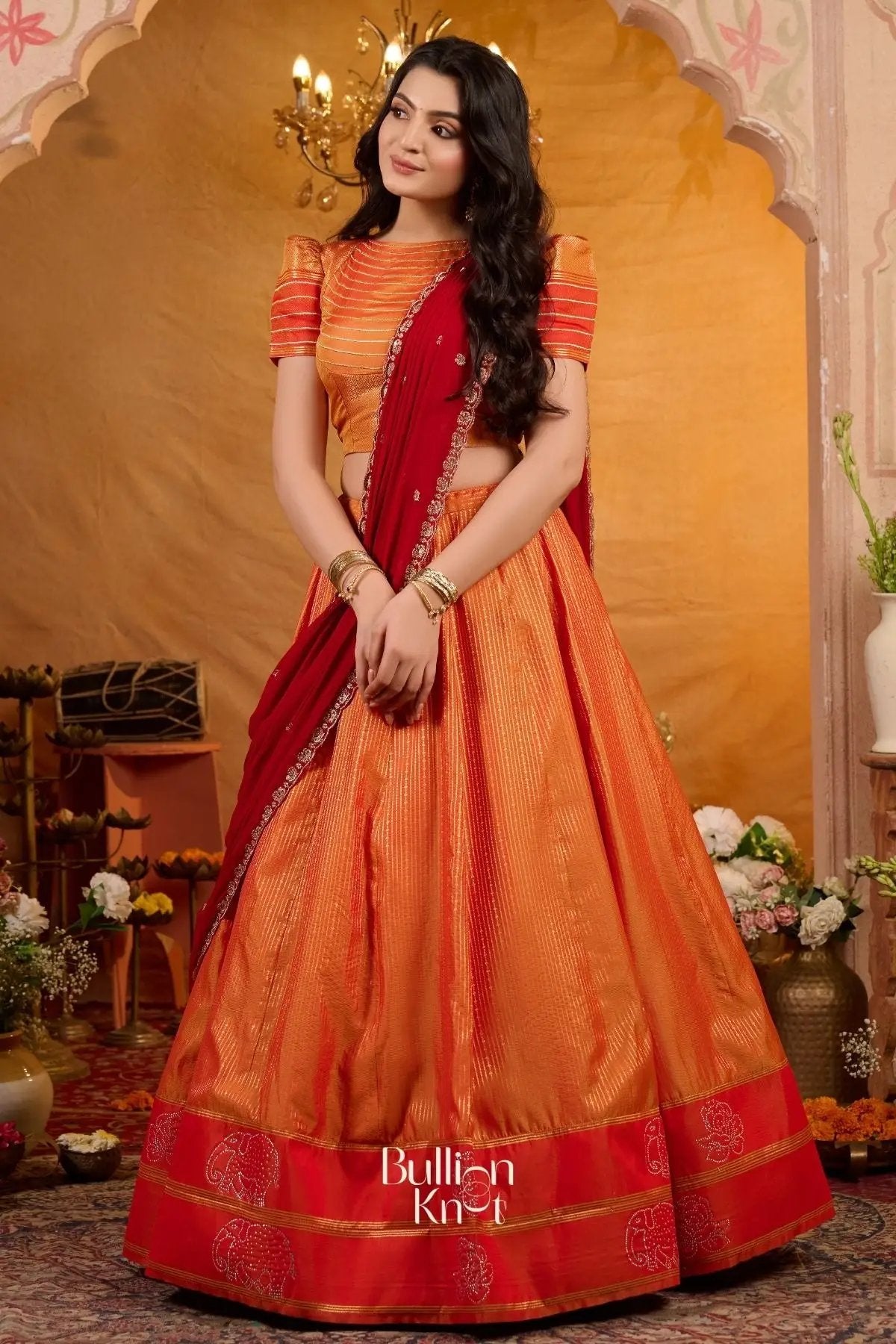Manohari Soft Silk Lehenga Set In Orange