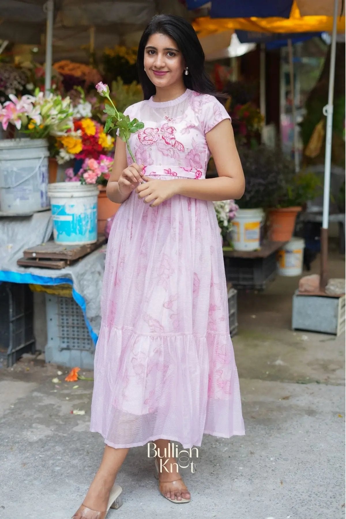 Brisa Bloom Kota Doria Midi (Dress) in Pink