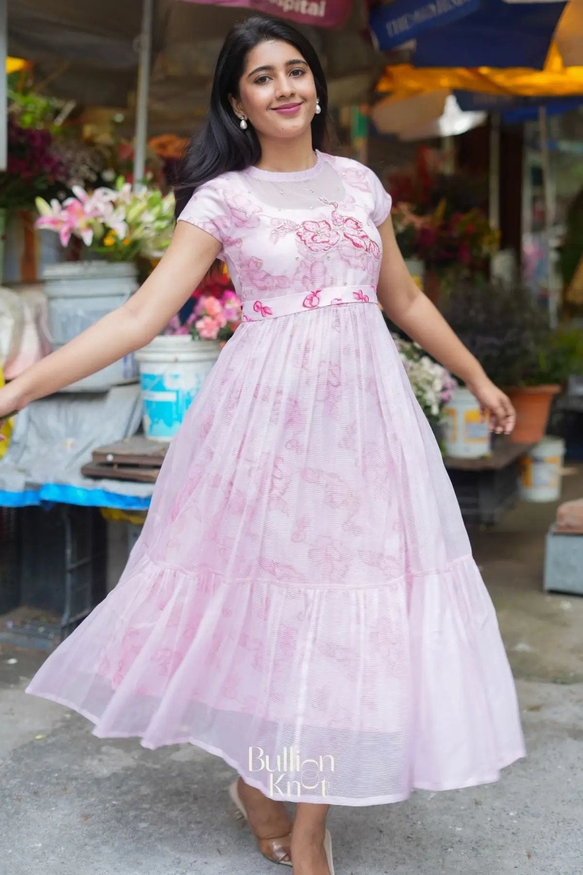 Brisa Bloom Kota Doria Midi (Dress) in Pink
