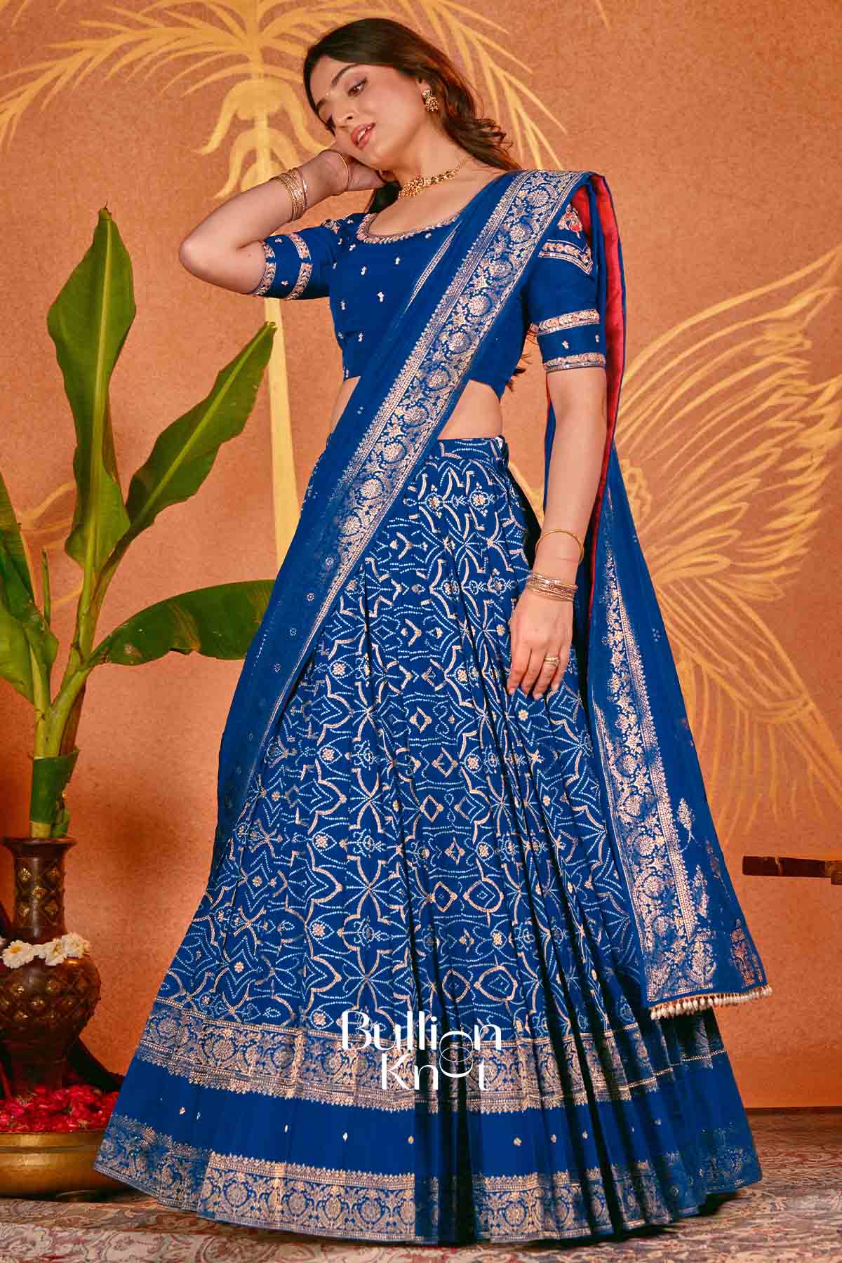Devyani Royal Indigo Bandhani Russian Silk Lehenga Set