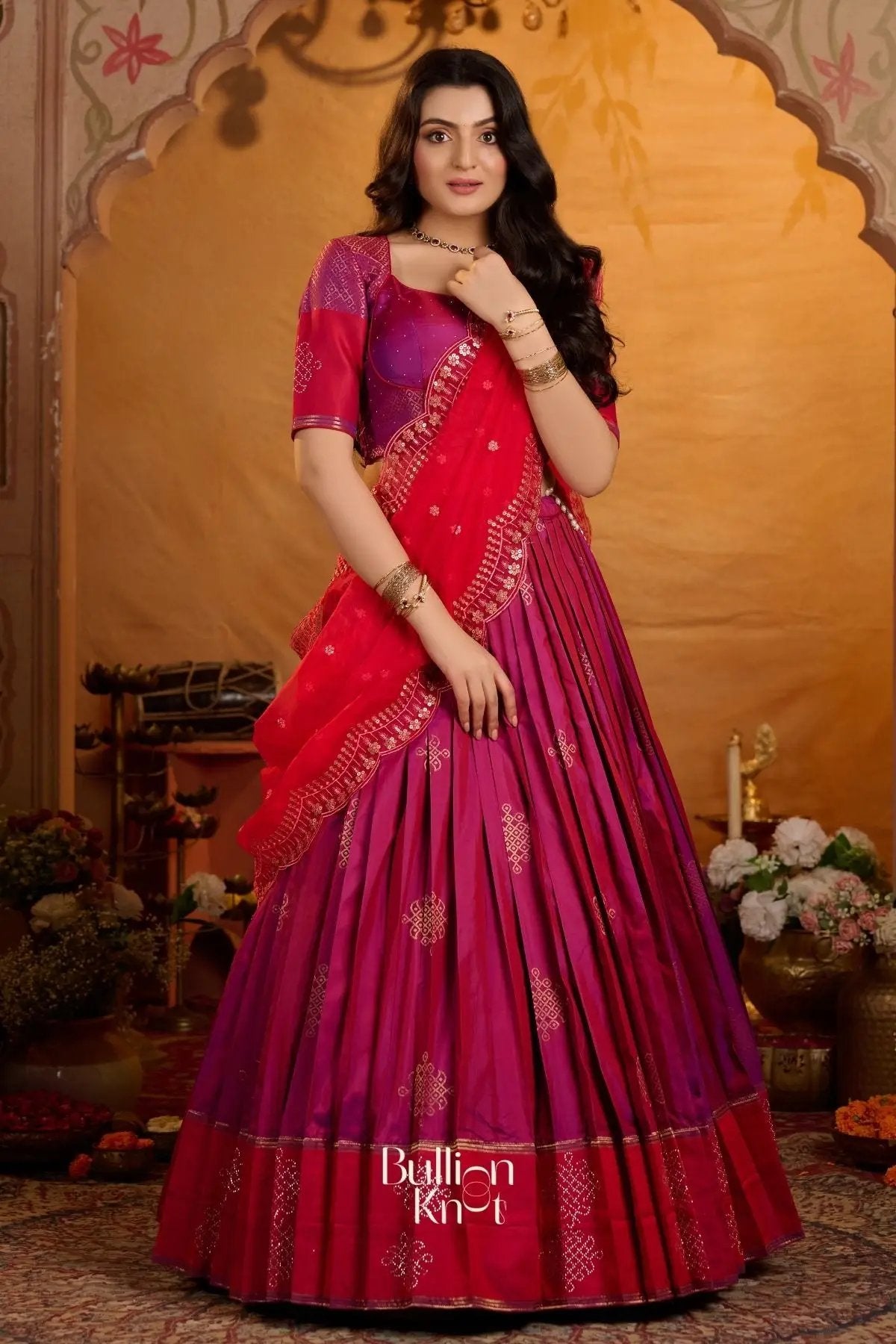 Aarvi Pushpa Soft Silk Lehenga Set In Magenta Pink