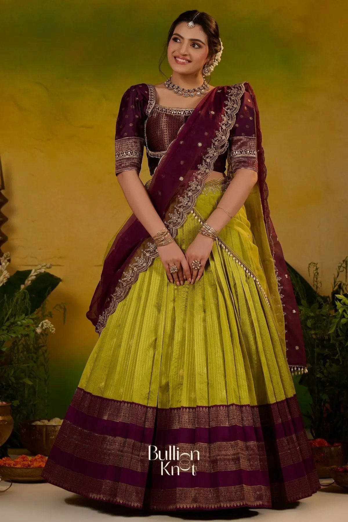 Sugandhika Soft Silk Lehenga Set In Lime green