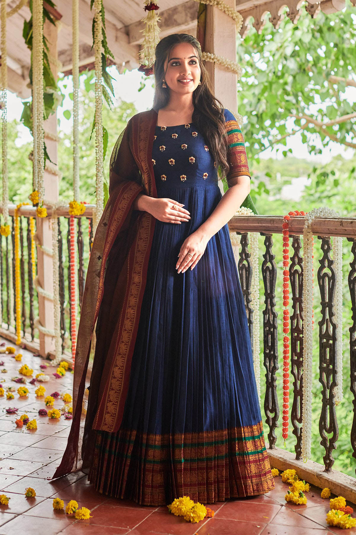 Shade Of Peacock Blue Anarkali Dress
