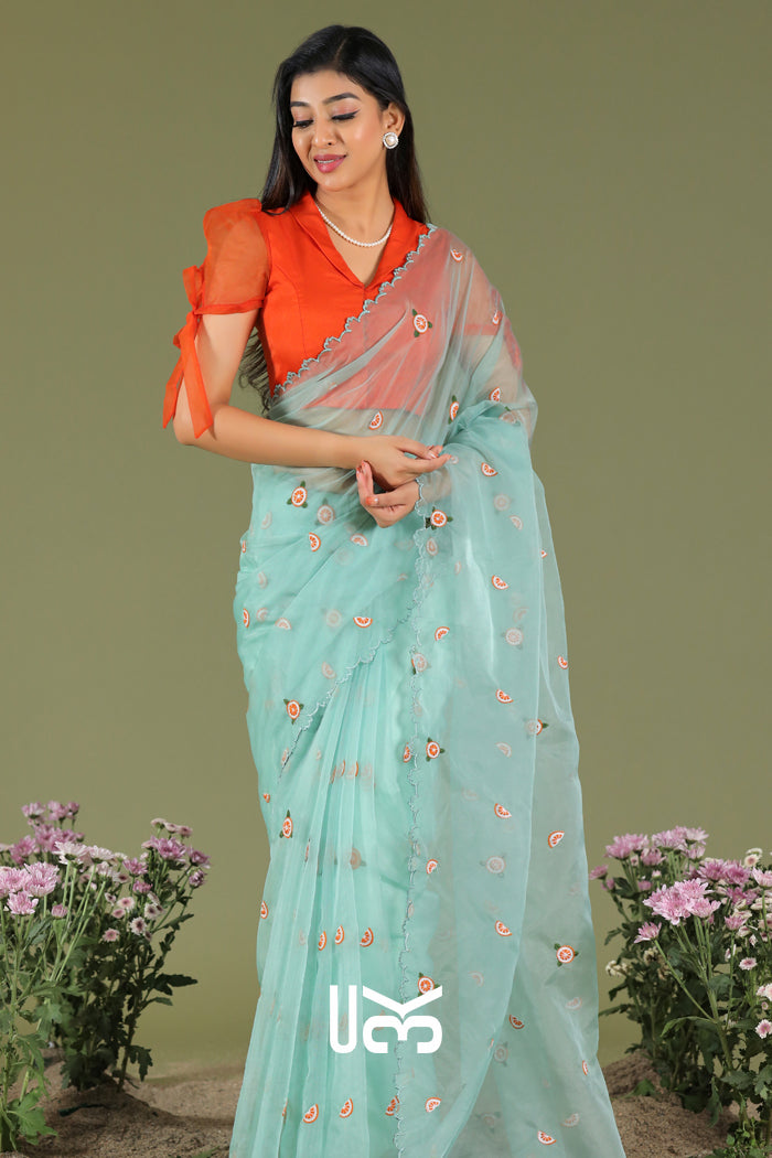 Santra Organza Saree in Ice Blue