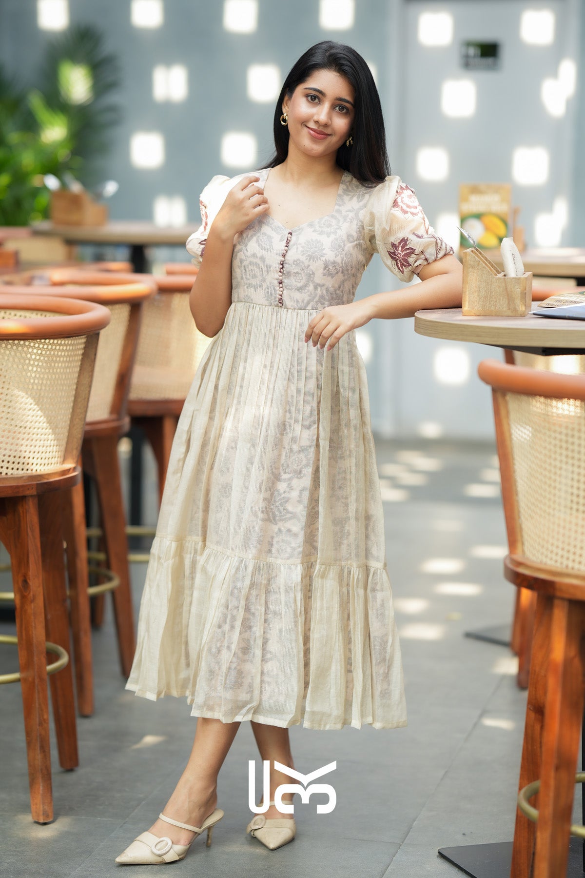 Buy Party Wear Dress|Seleneva Brown Cotton Print Kota Midi Dress| bullionknot Buy Party Wear Dress|Seleneva Brown Cotton Print Kota Midi Dress| bullionknot