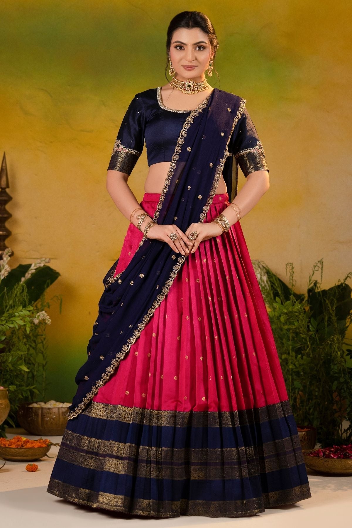 Nilambari Noor Soft Silk Lehenga Set In Rani Pink