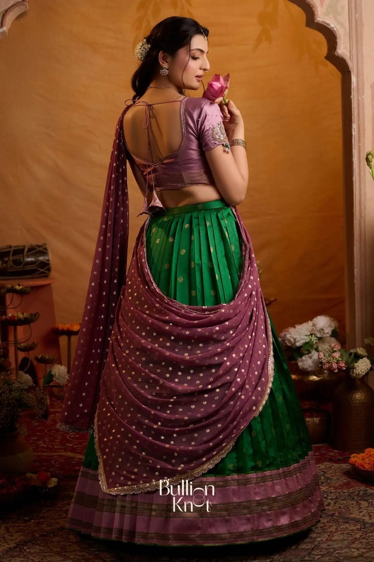 Indulekha Soft Silk Lehenga Set In Green