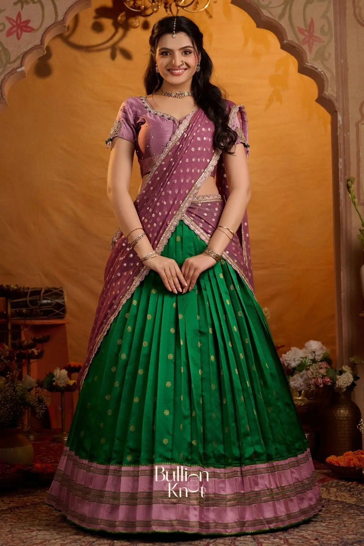 Indulekha Soft Silk Lehenga Set In Green
