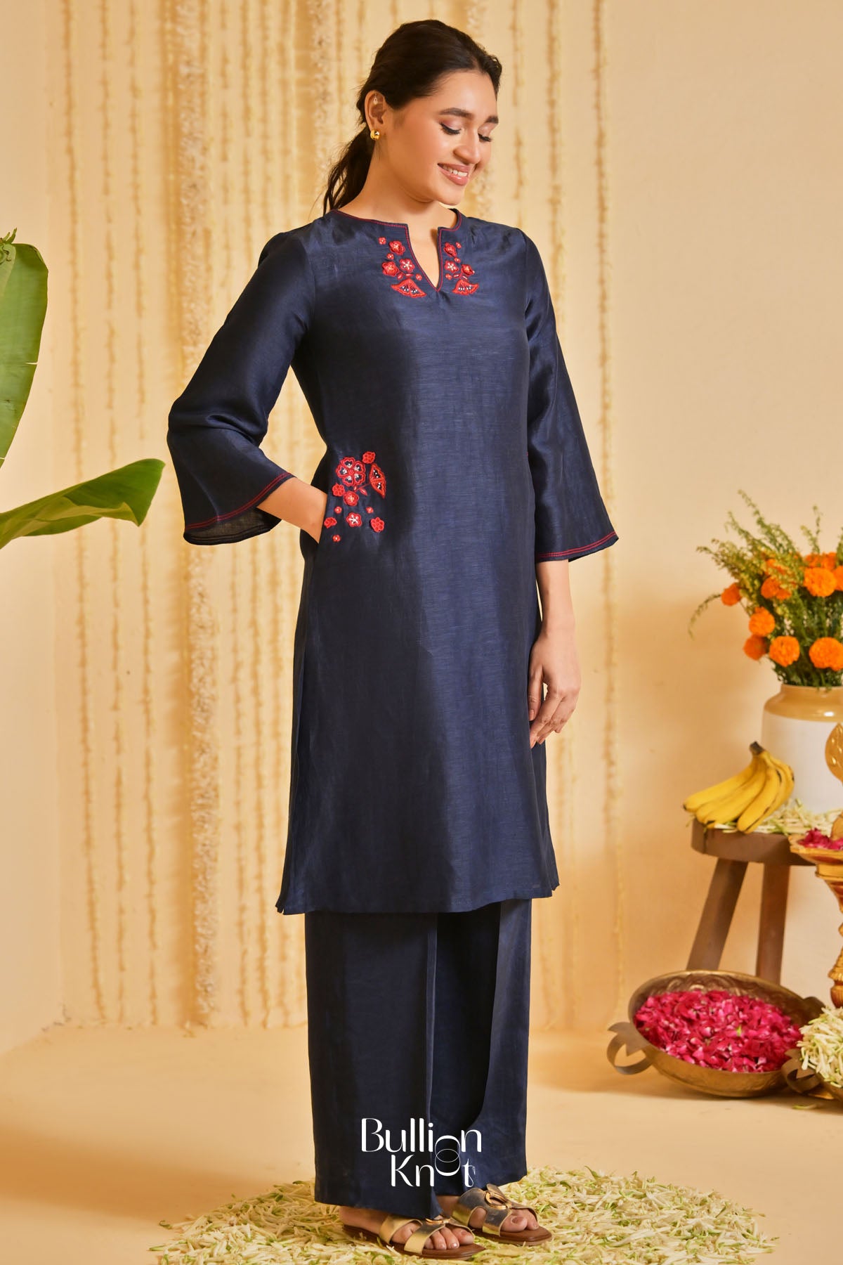 Tatvaneel Linen Kurta Set (Dress) in Deep Blue