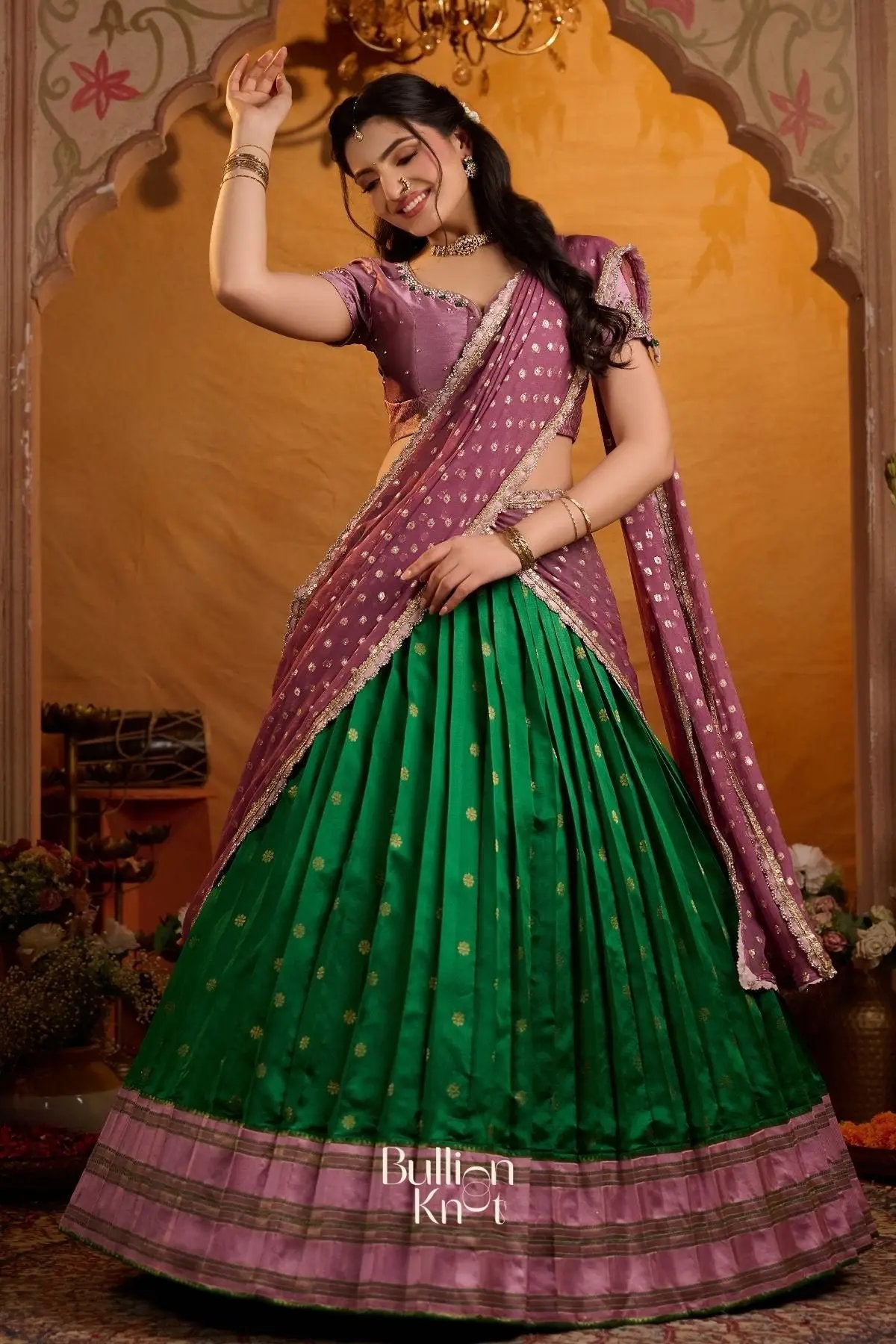 Indulekha Soft Silk Lehenga Set In Green