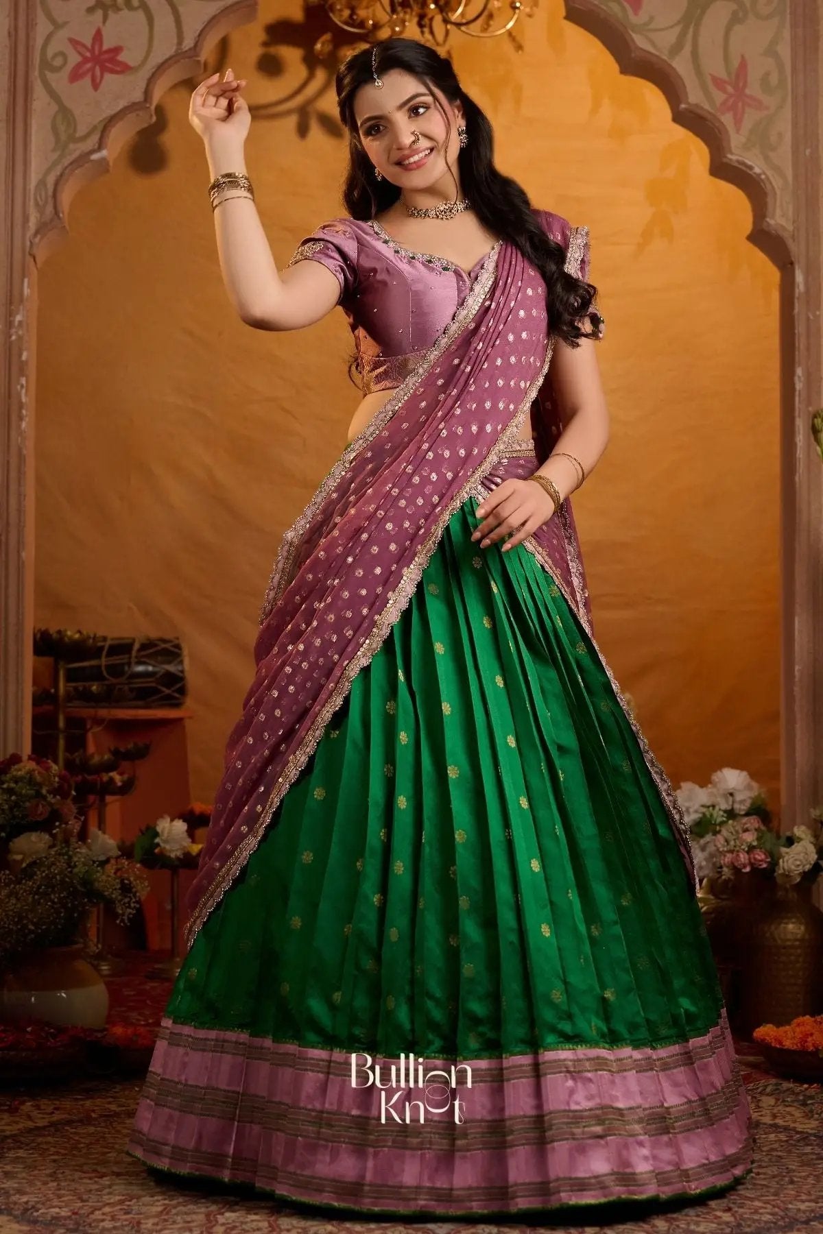 Indulekha Soft Silk Lehenga Set In Green