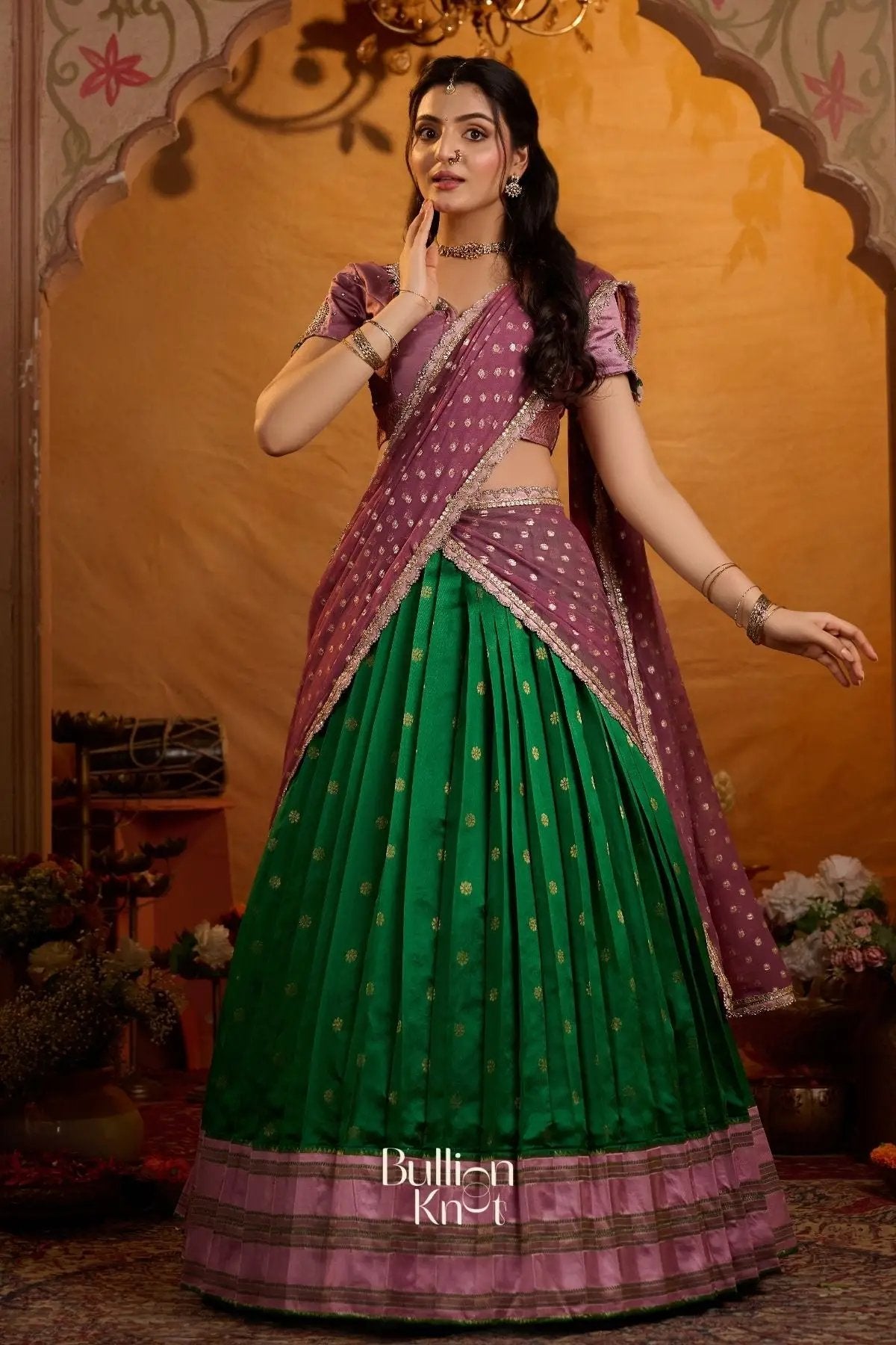 Indulekha Soft Silk Lehenga Set In Green
