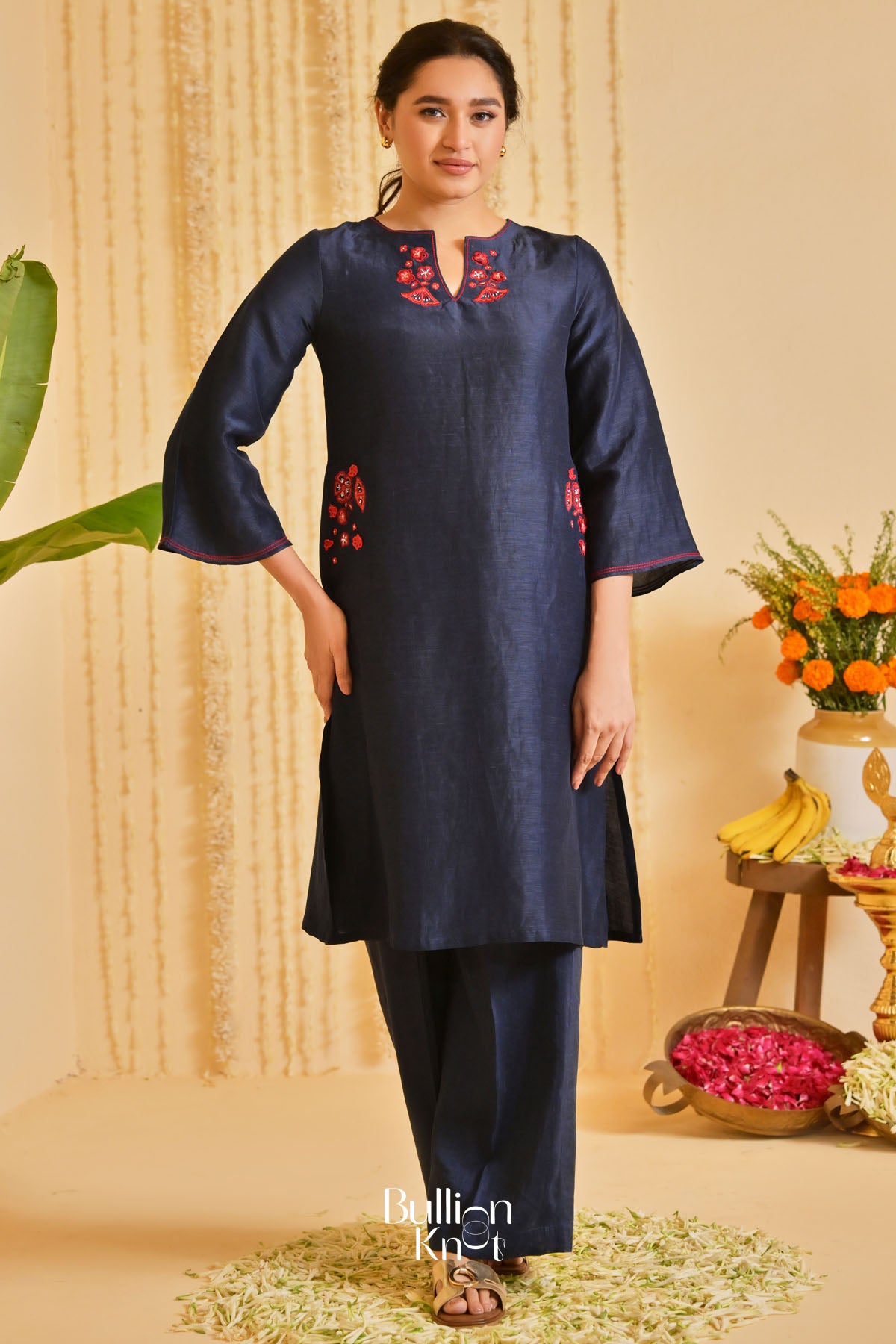 Tatvaneel Linen Kurta Set (Dress) in Deep Blue
