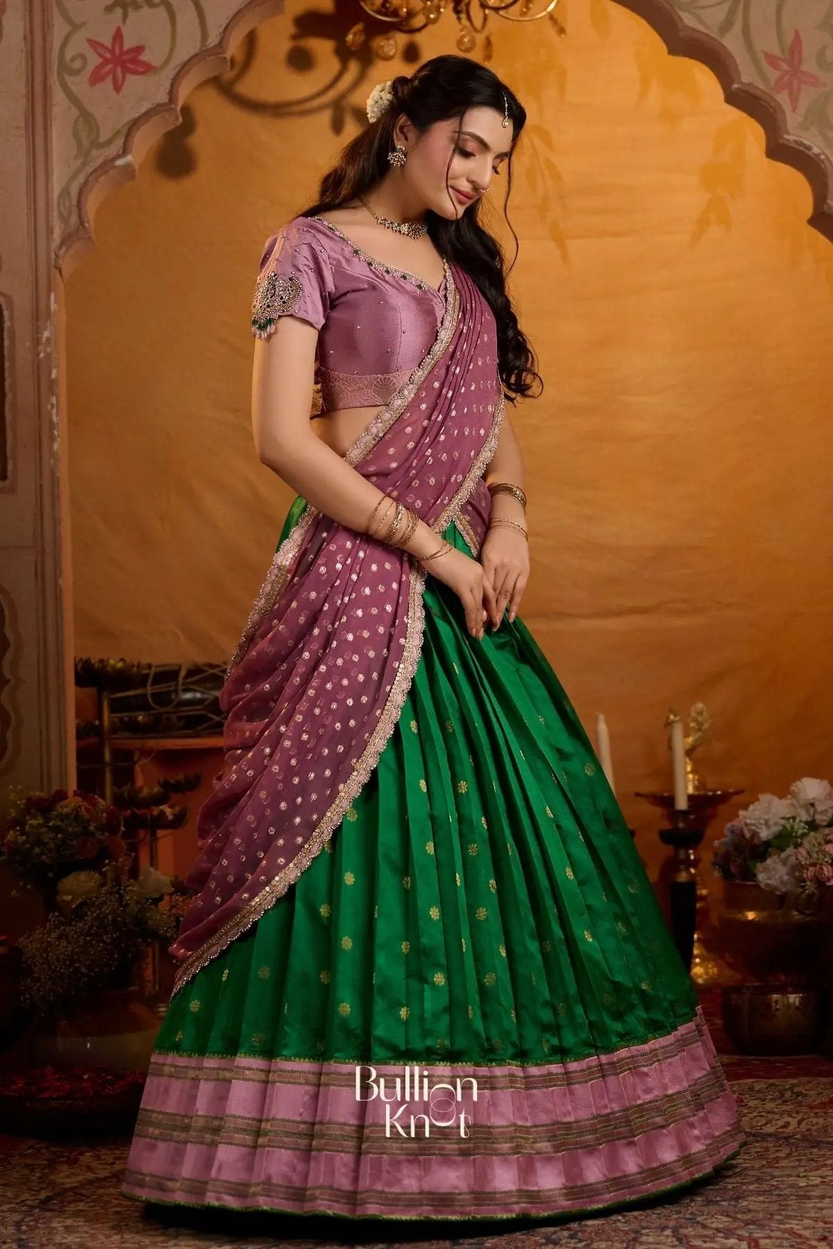 Indulekha Soft Silk Lehenga Set In Green