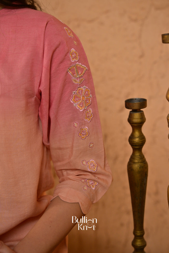 Peach Pankh Linen Kurta Set (Dress) in Ombre
