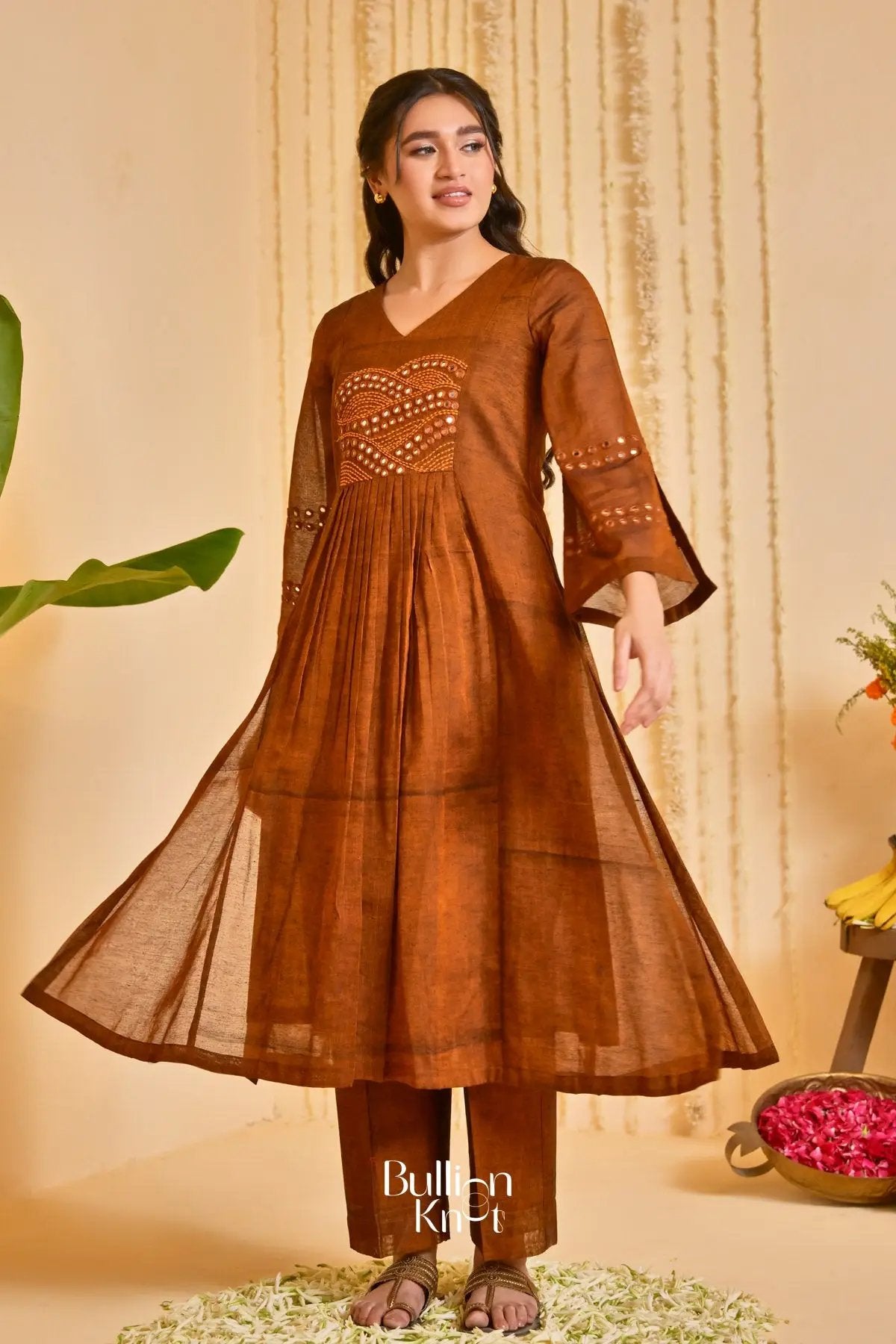 Taana Bana Handloom Kurta Set (Dress) in Brown