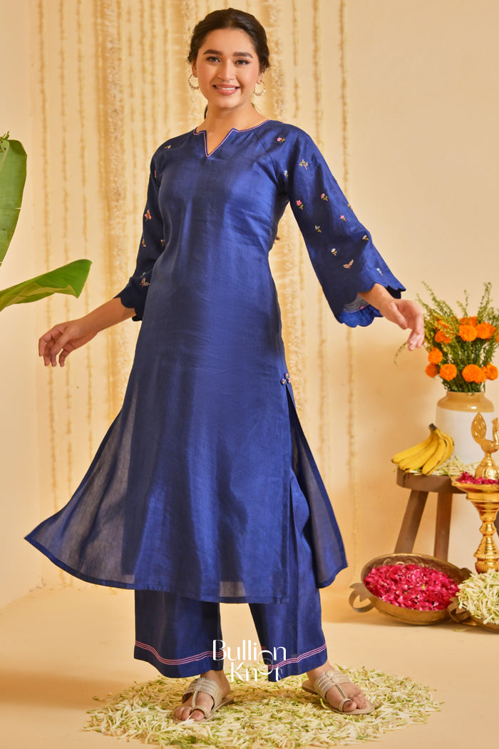 Neelkaari Linen Kurta Set (Dress) in Navy Blue