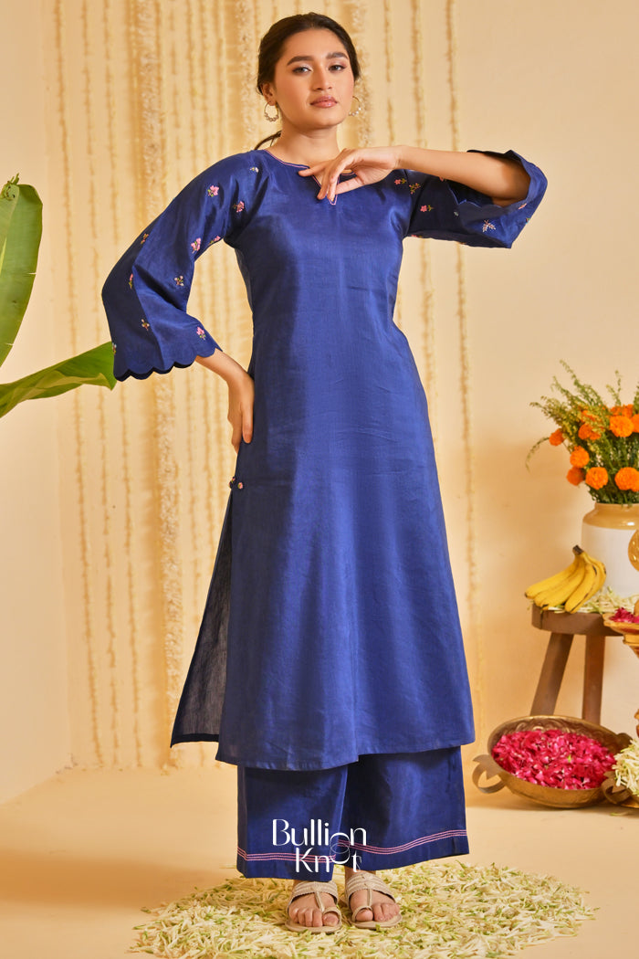 Neelkaari Linen Kurta Set (Dress) in Navy Blue