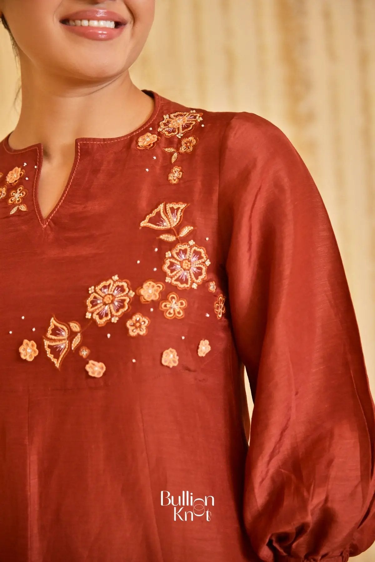 Mehkaa Rang Linen Kurta Set (Dress) In Rust Brown