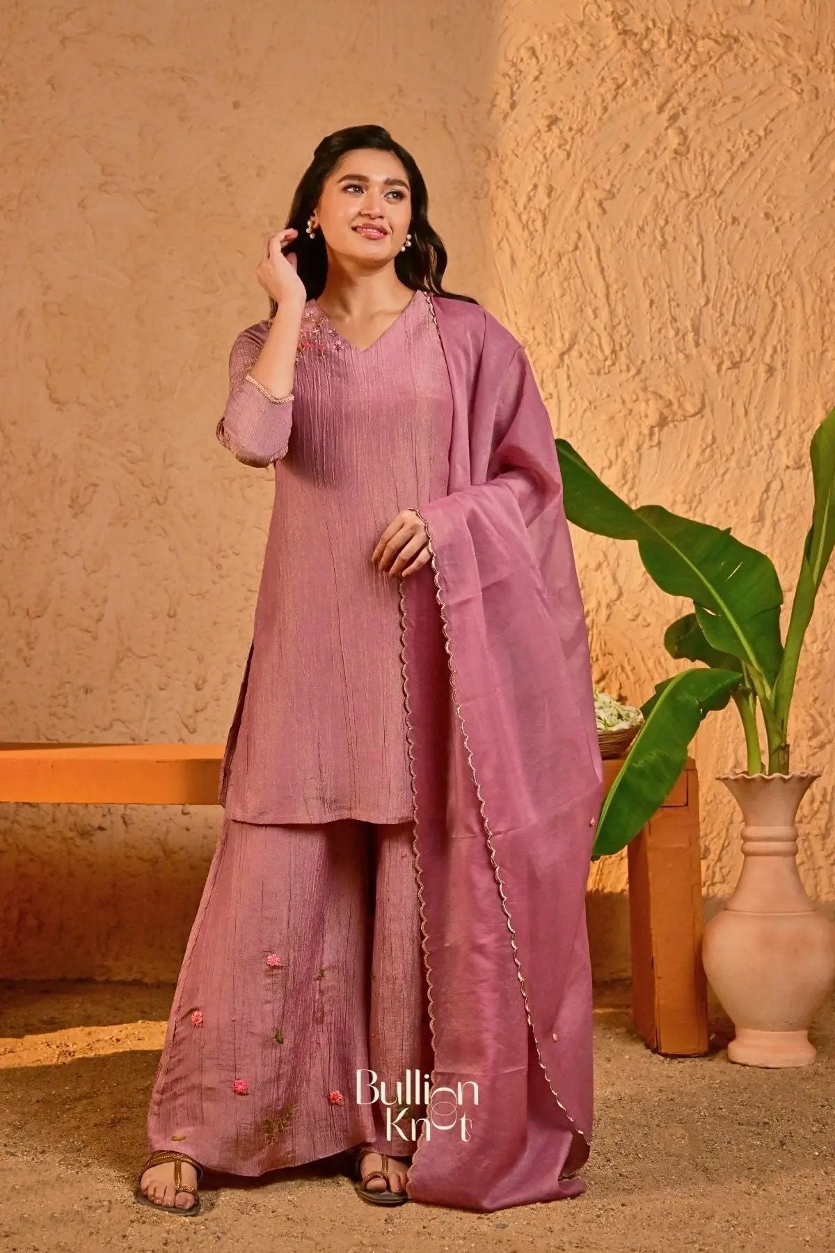 Phoolkari Kurta Set (Dress) in Lavender