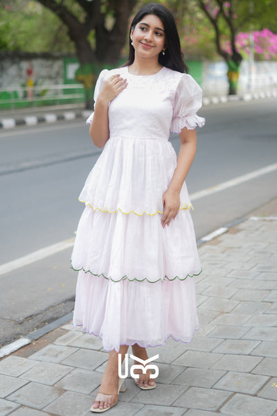 Rosava Kota Doria Midi (Dress) in Baby Pink