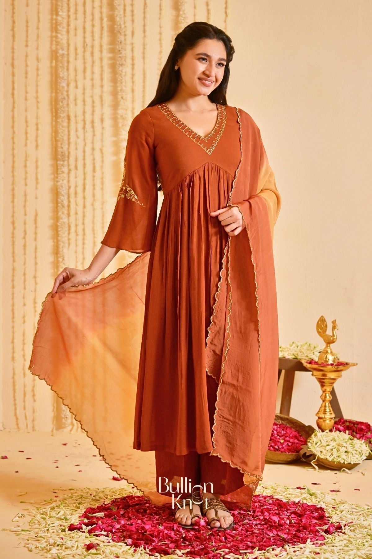 Resham Rustika Kurta Set (Dress) in Brown